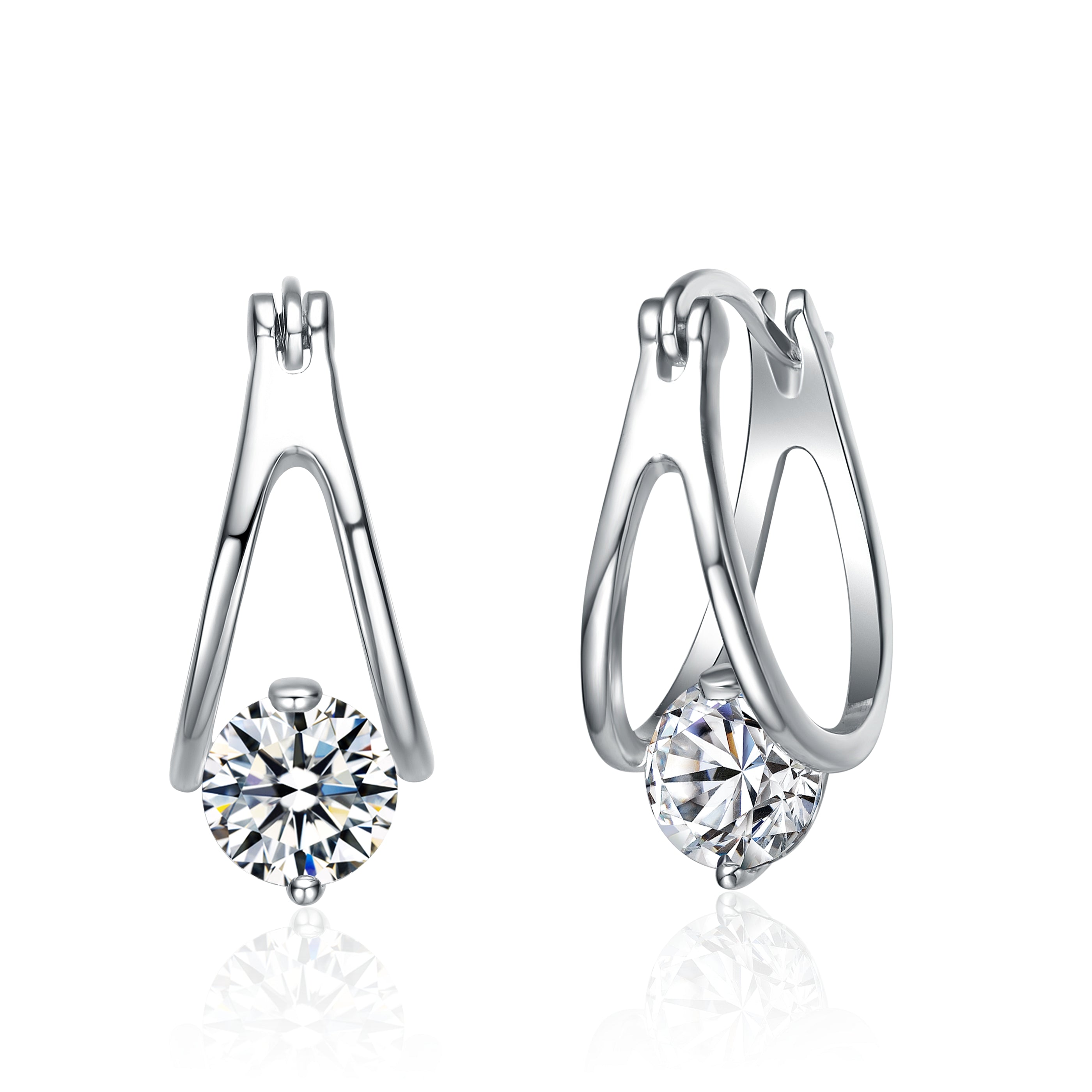 Genevive Jewelry Women's Stella Valentino Sterling Silver White Gold Plated With Lab Created Moissanite Solitaire Dou In White