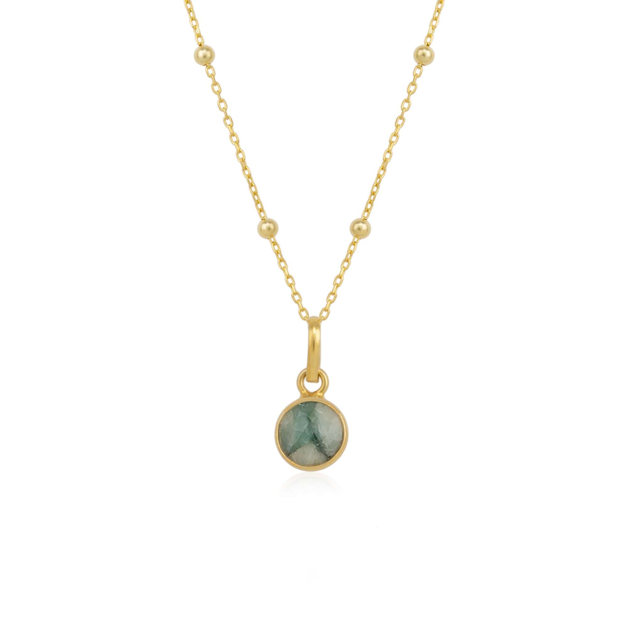 Spero London Women's Gold / Green Sterling Silver Natural Round Pendant Necklace With Beaded Chain