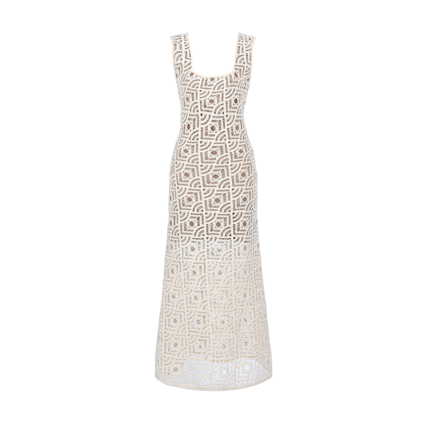 Women's Neutrals Bogota Crochet Cotton Beige Midi Versatile Dress | Large | Alina Cernatescu