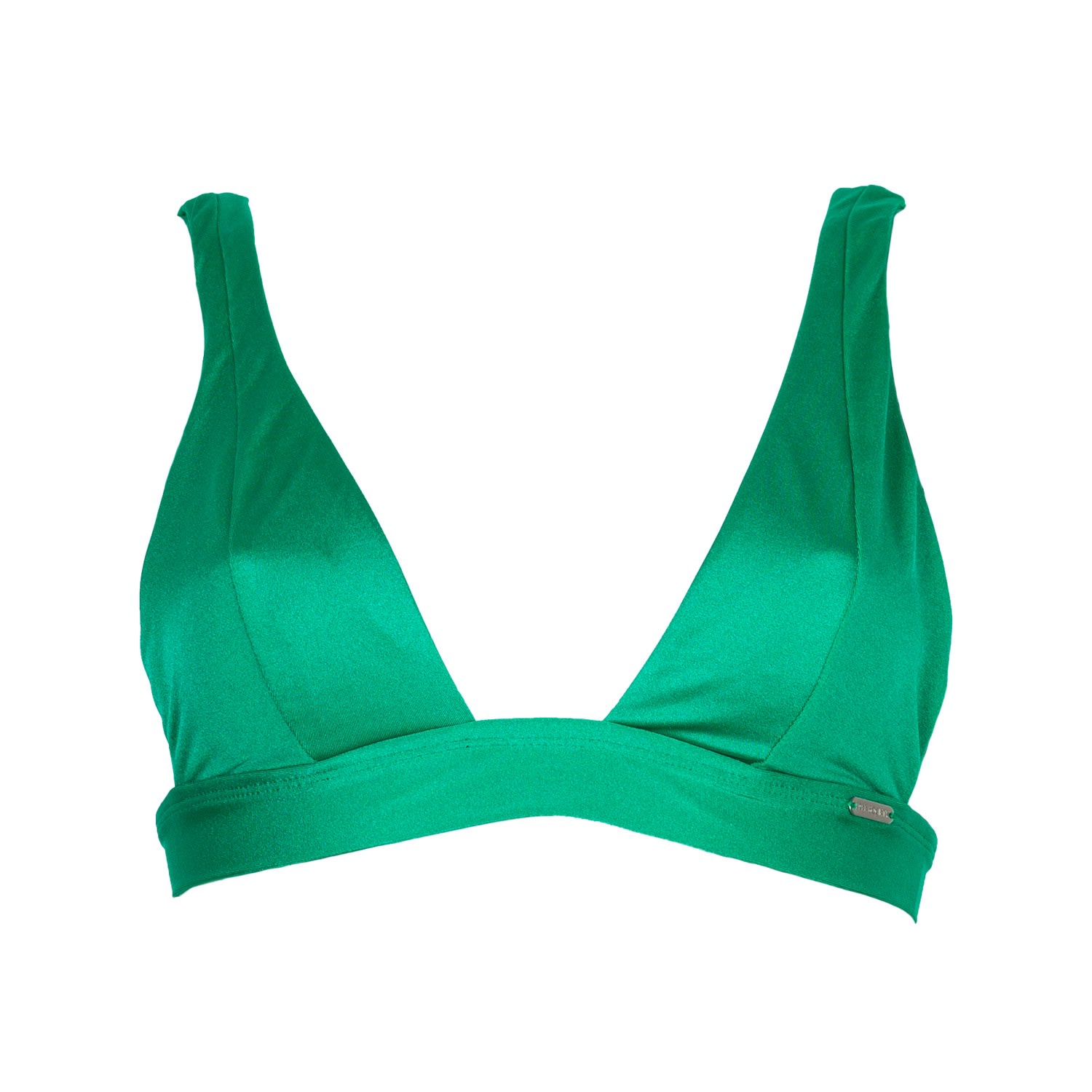 Women’s Free Society Band Triangle Bikini Top In Metallic Green Xs