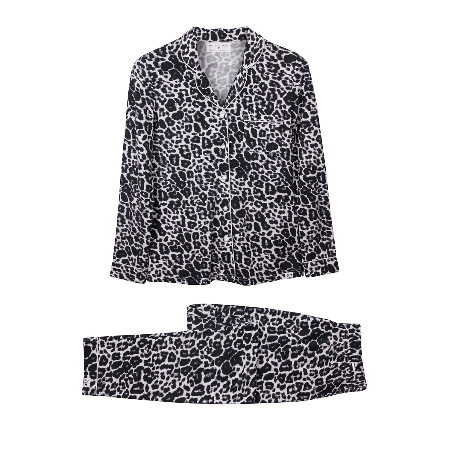 Pretty You Women's Bamboo Long Sleeved Trouser Pyjama Set In Leopard Print