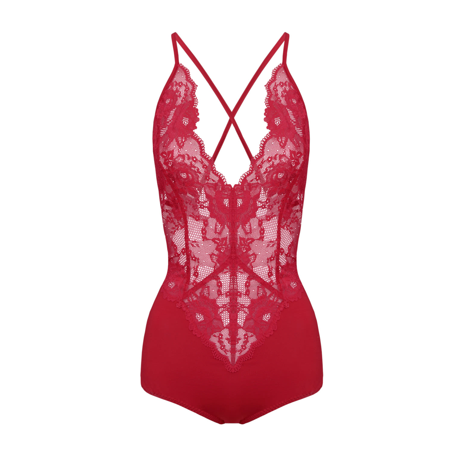 Brave Soul satin and lace trim bodysuit in deep red