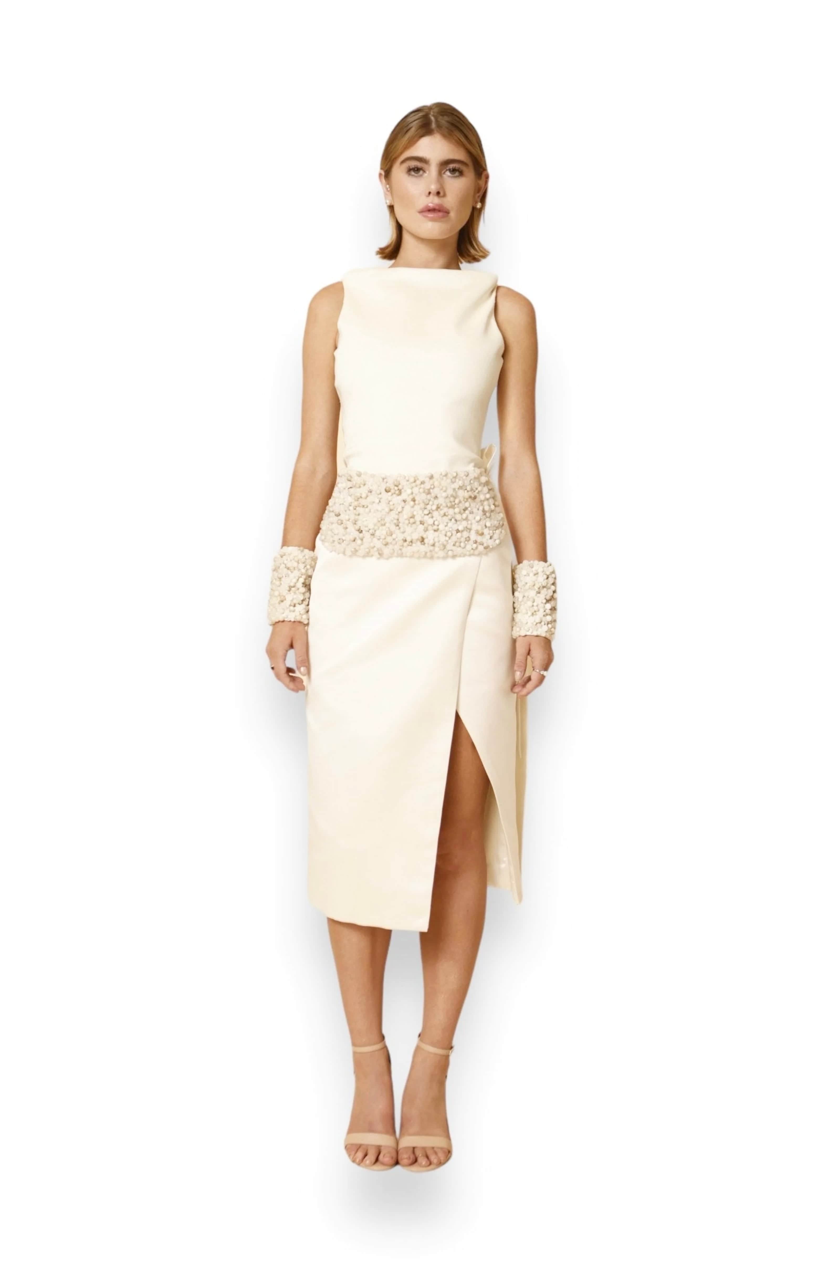 slim fit dress slacks Ivory Faux Leather Ruched Side Skirt · Filly Flair