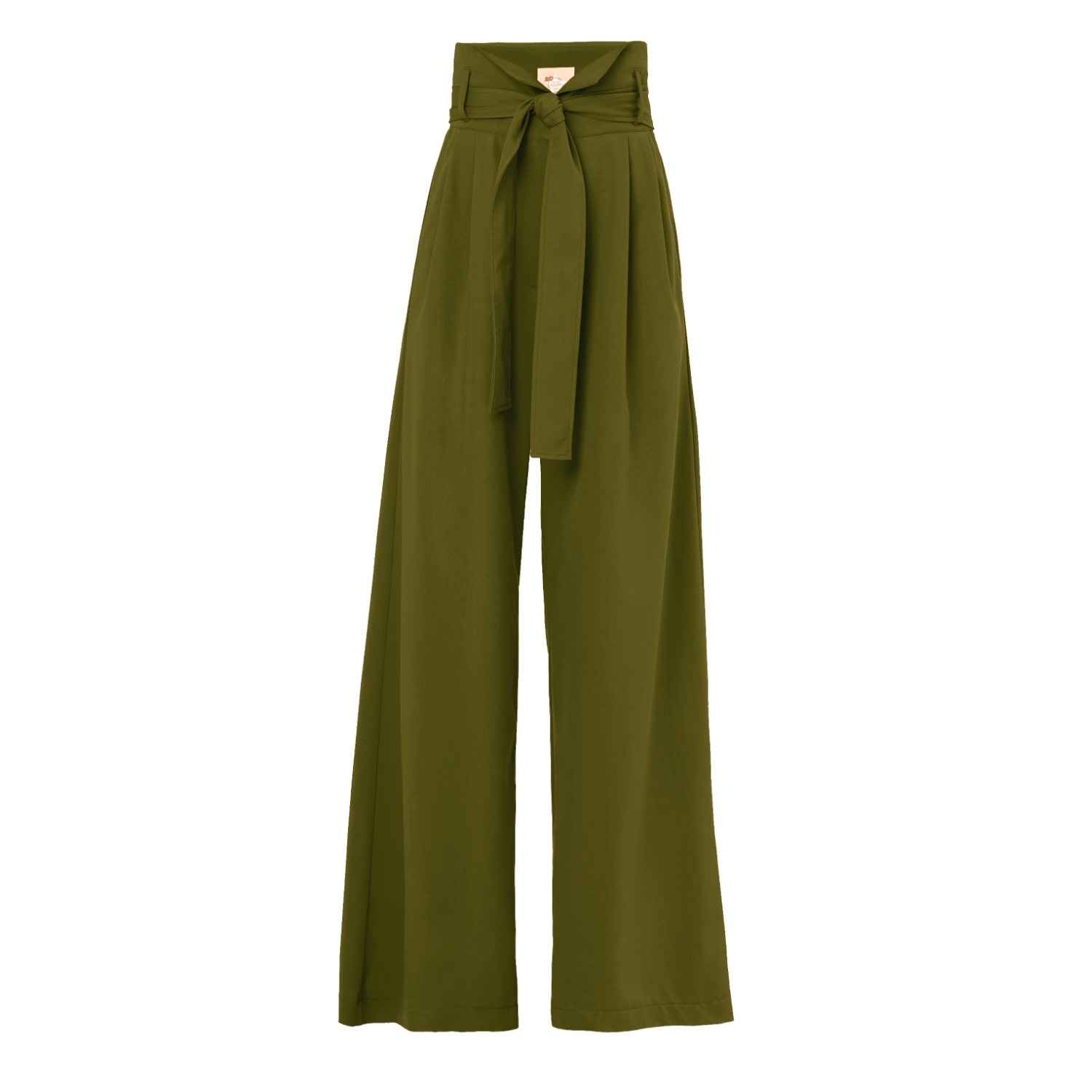 Julia Allert Women's Green High Waist Long Wide Leg Trousers – Dark Olive