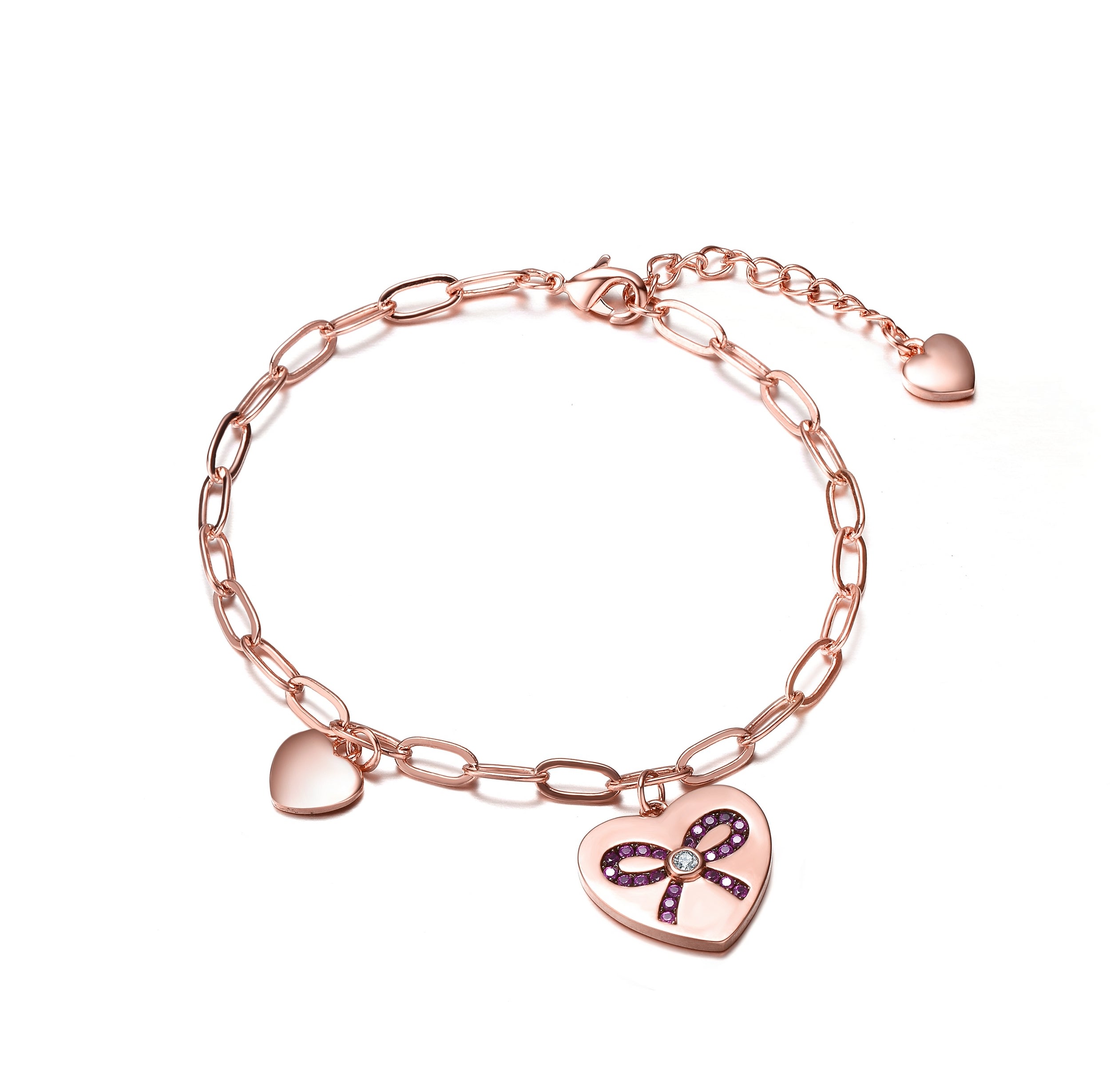 Genevive Jewelry Women's Rose Gold / Red Rachel Glauber Teen-young Adults Rose Gold Plated With Heart Charms Adjustab In Multi