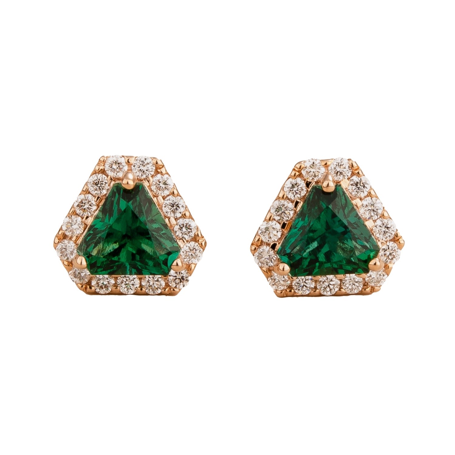 Women’s White / Rose Gold / Green Diana Rose Gold Earrings Emeralds & Diamonds Juvetti