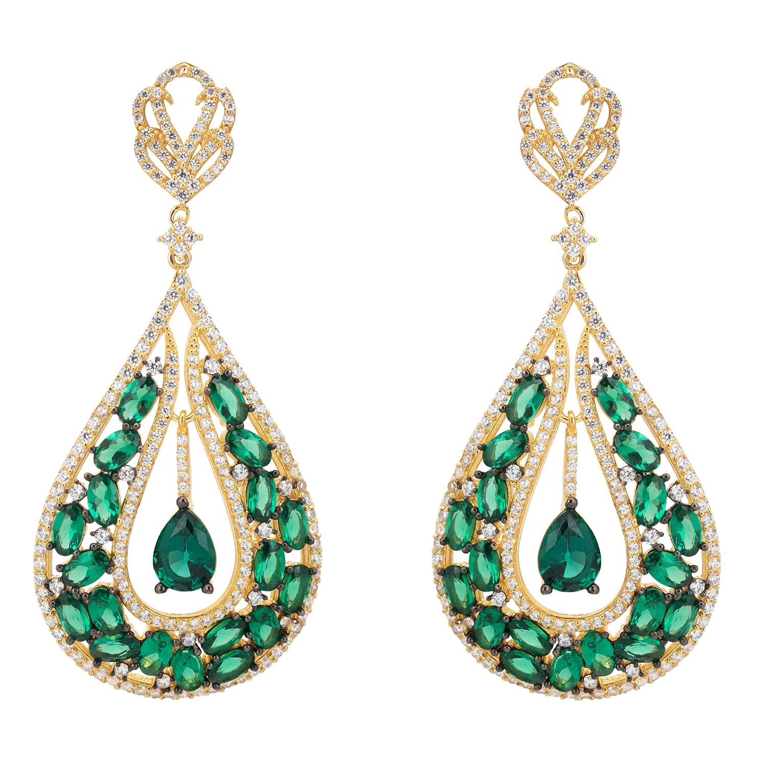 Women’s Gold / Green / White Charlotte Teardrop Earrings Emerald Gold Latelita