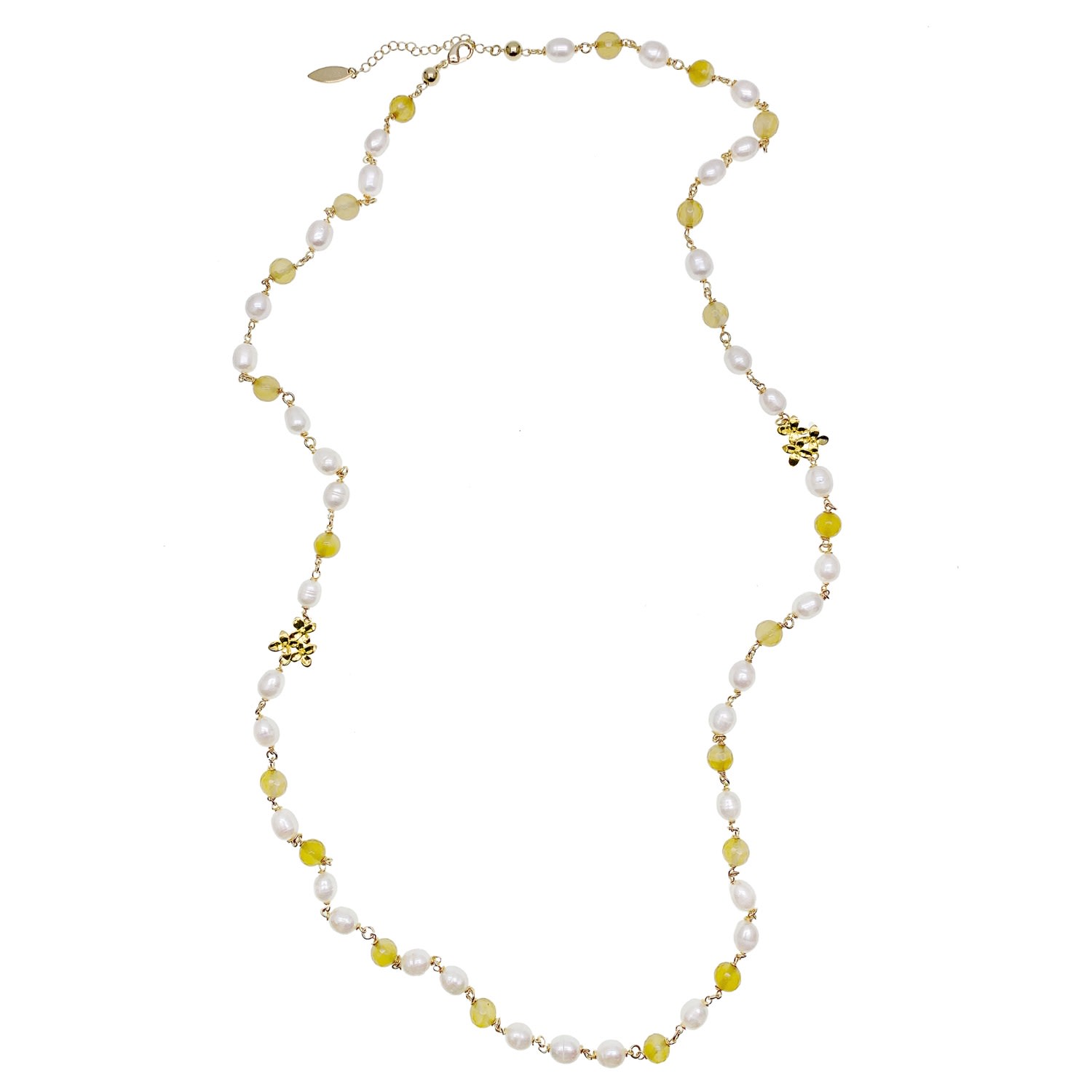 Farra Women's Yellow / White Yellow Agates & Freshwater Pearls Multi-way Necklace