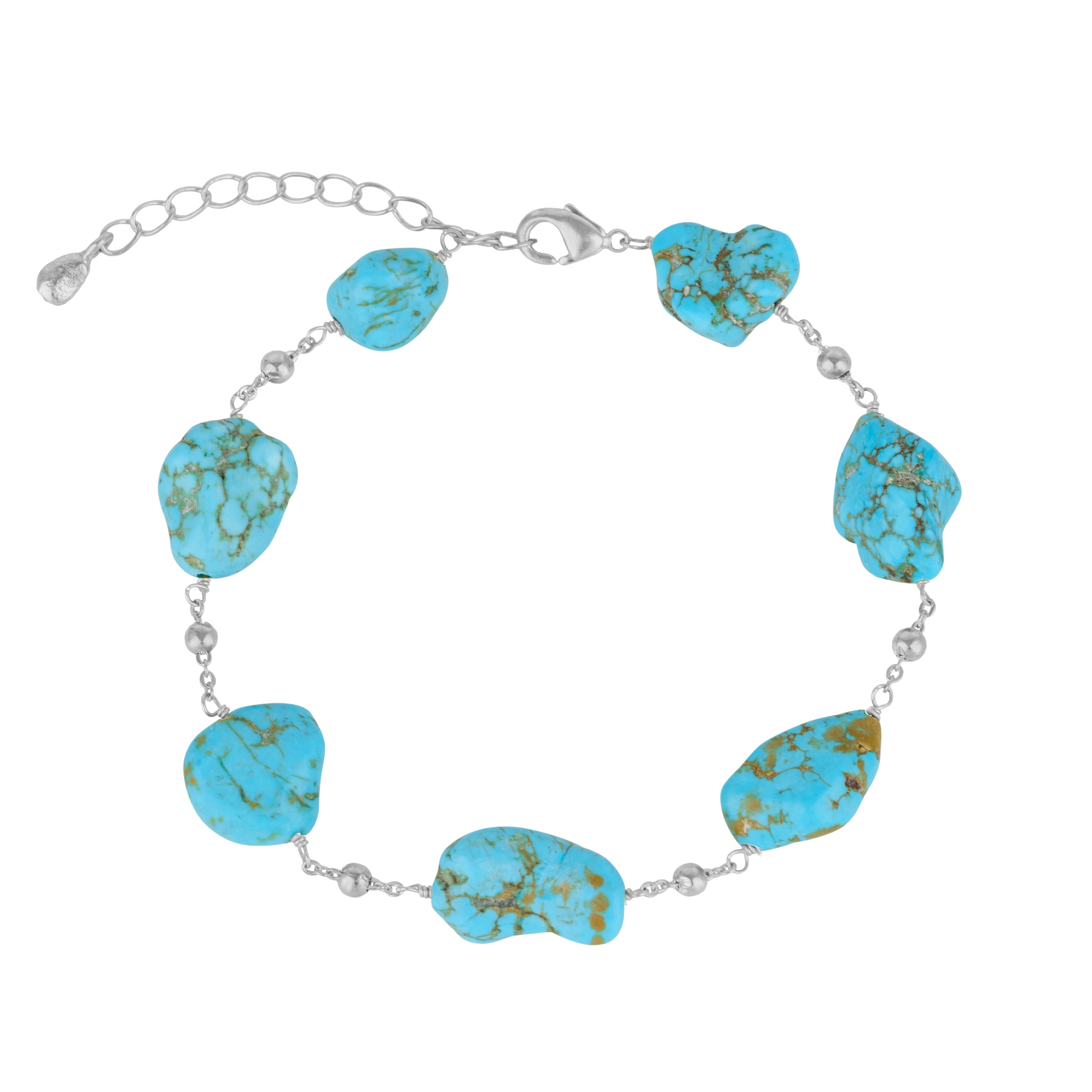 Women&rsquo;s Multiple Turquoise Gemstone Chain Silver Bracelet | Mejoma