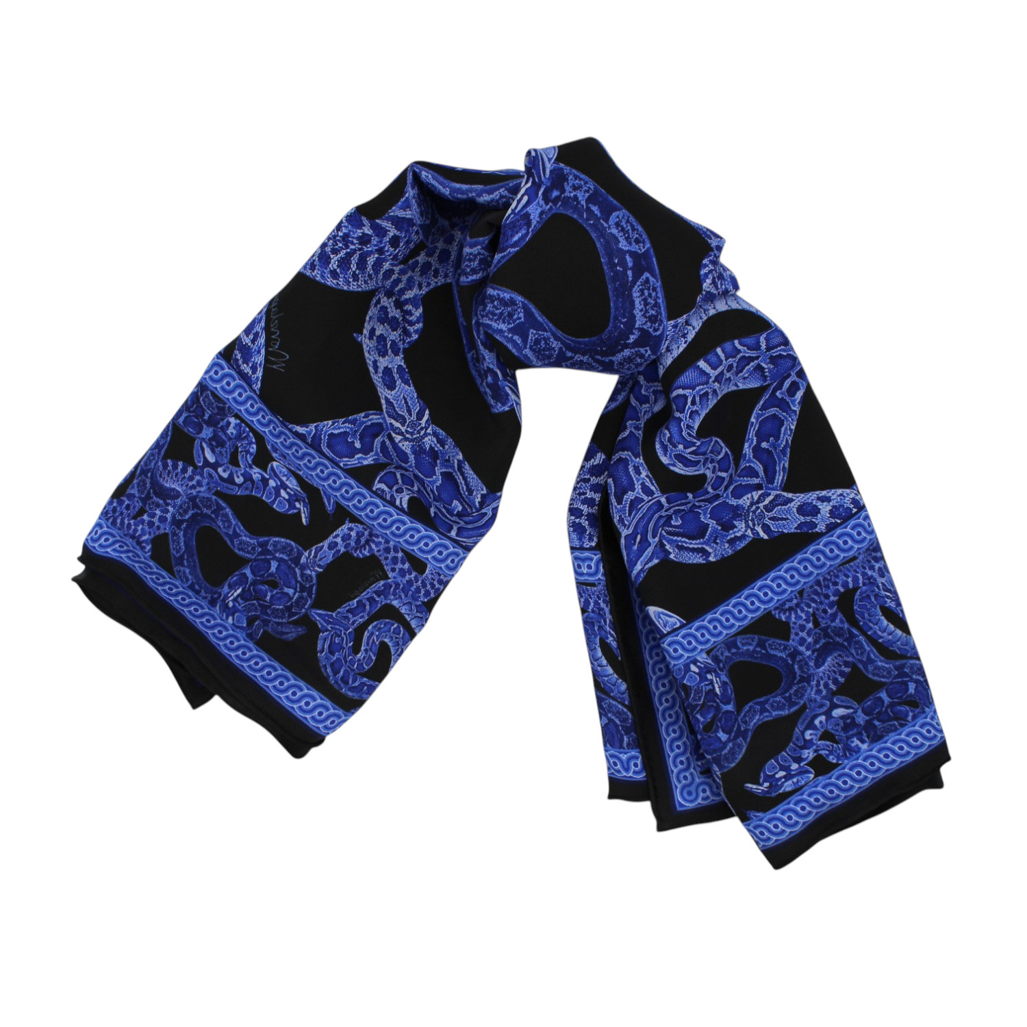 Monzlapur New York Women's Silk Serpent Noir Scarf Large - Electric Blue