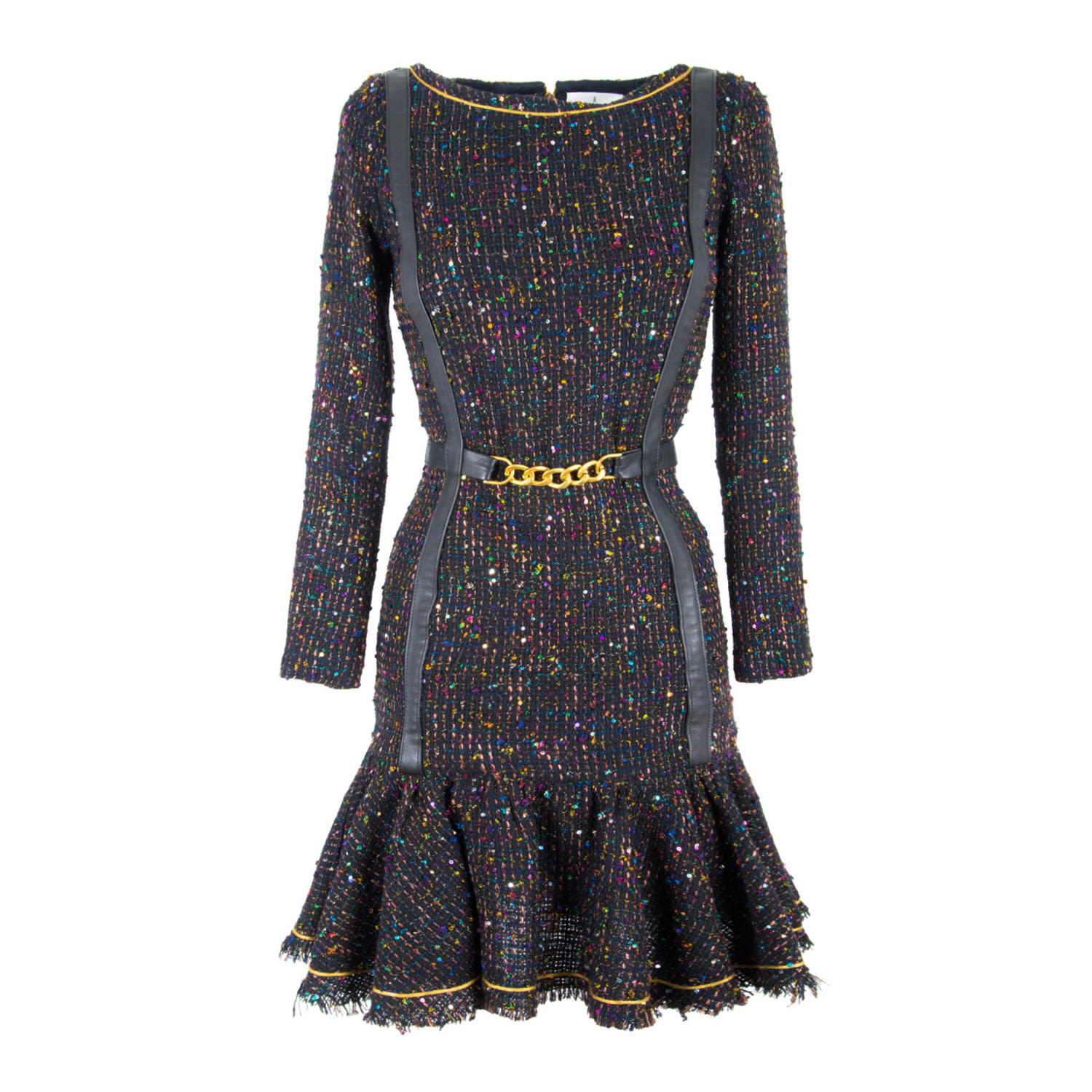 Women’s Black Sequinned Bouclé Tweed Fringed Dress Small Rua & Rua