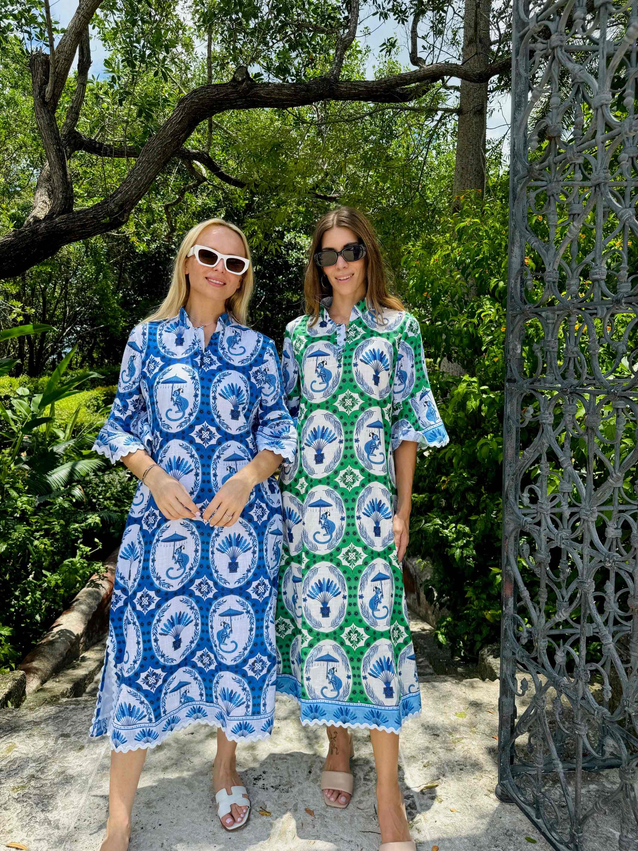 Como Midi | Monkey Chinoiserie Print Green A-Line Midi Dress In