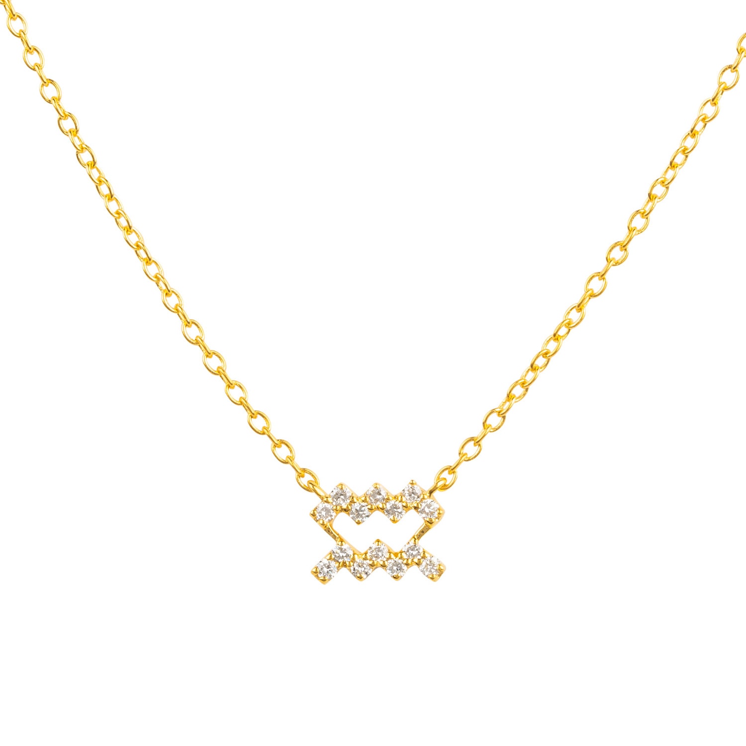 Women’s White / Gold Diamond Zodiac Necklace Gold Aquarius Latelita