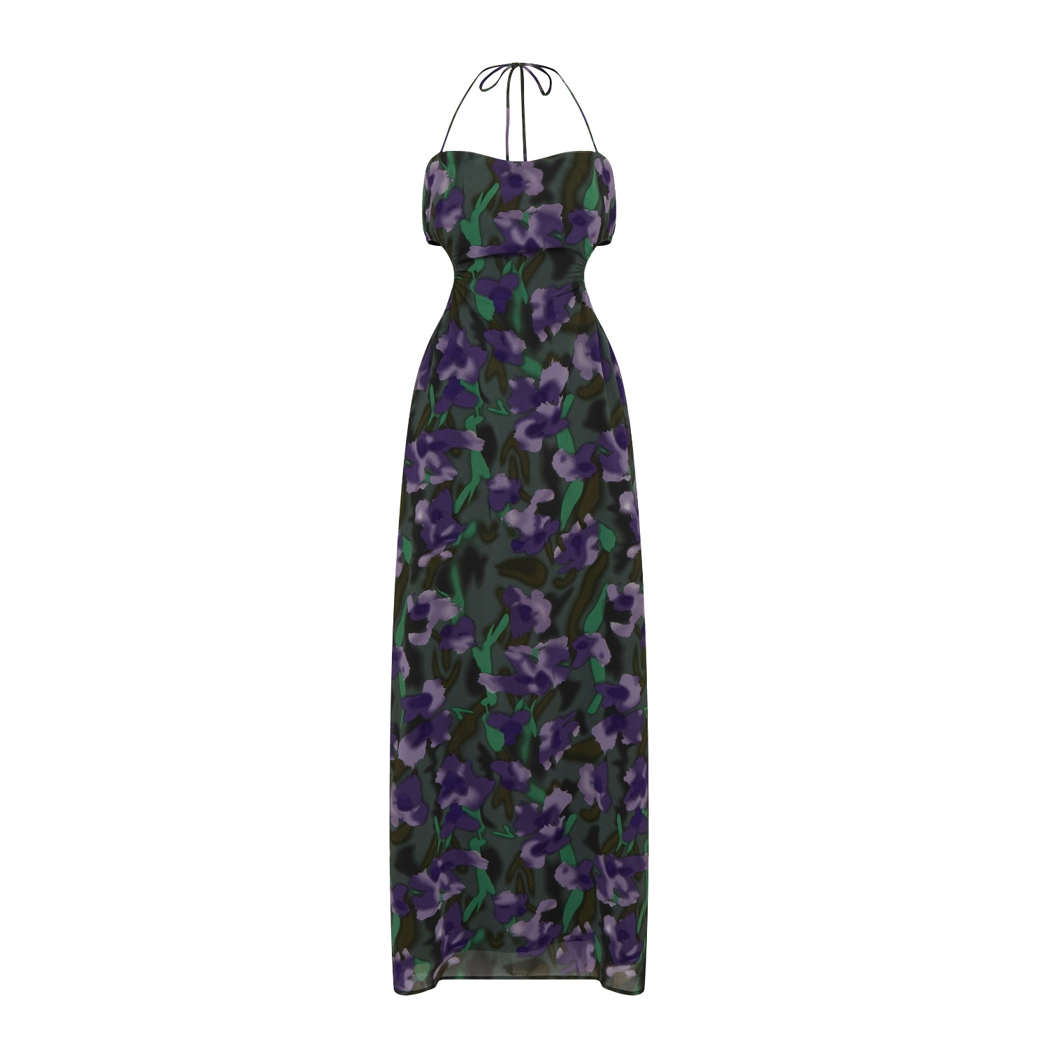 Violette Tie Halter Floral Dress In Purple Comet And Dark Green | SOUR FIGS  | Wolf & Badger