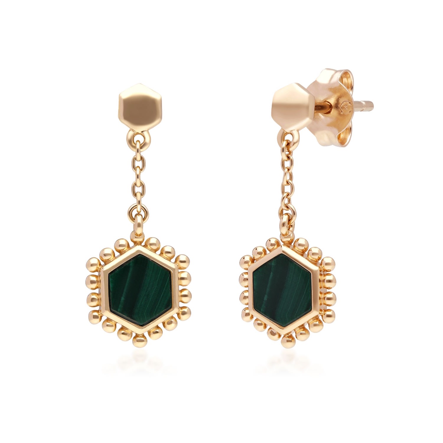 Women’s Green Malachite Flat Slice Hex Drop Earrings - Gold Sterling Silver Gemondo