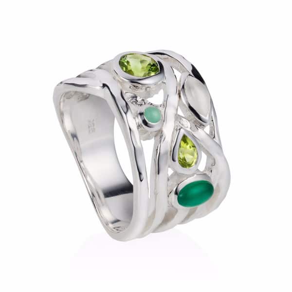 Neola Sterling Silver Cocktail Ring With Peridot & Green Onyx & Green Amethyst Gemstones Liana In Cocktail