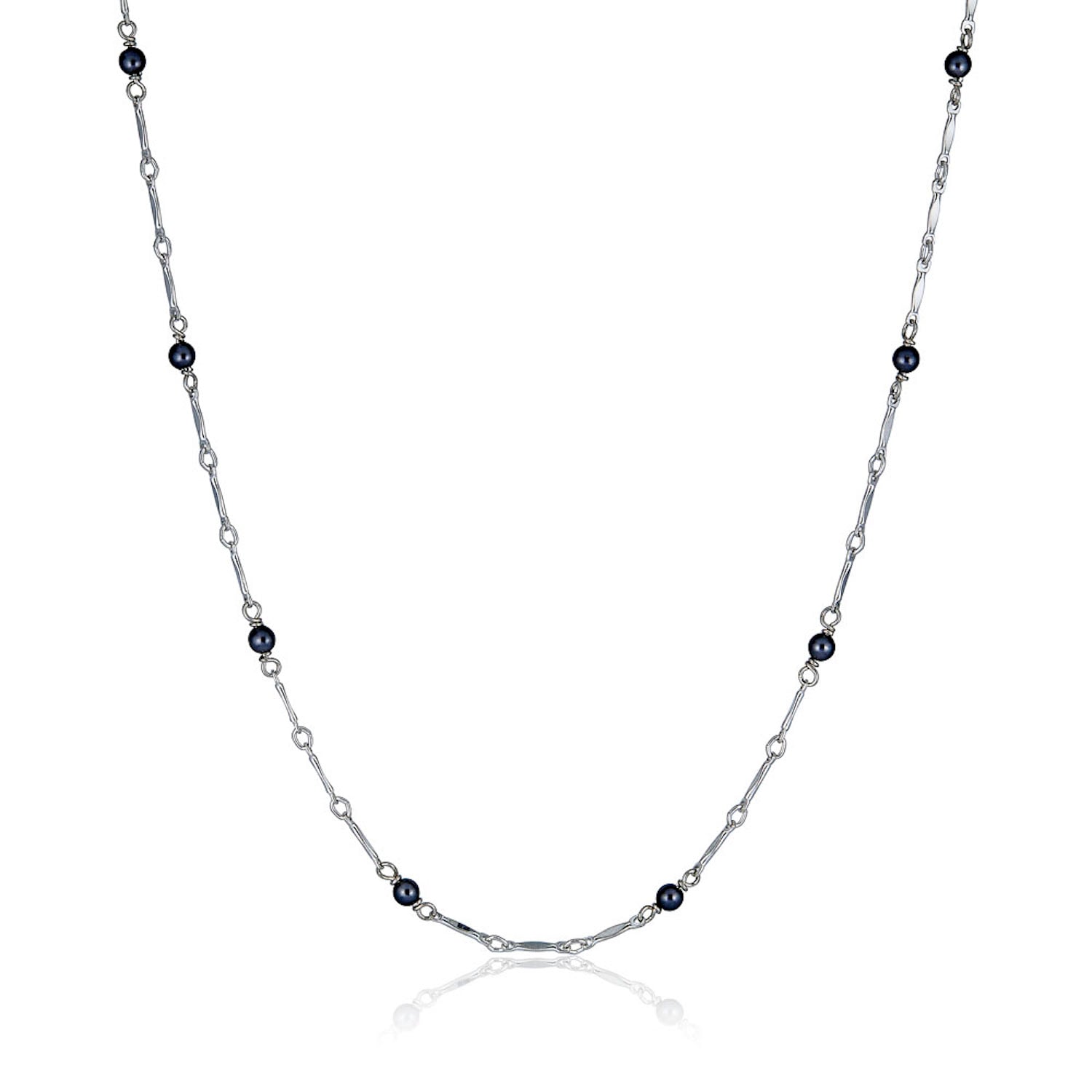 Cartography Men's Black / Blue / Silver Skipping Stones - Black And Grey Mother Of Pearl Beads On Sterling Silve