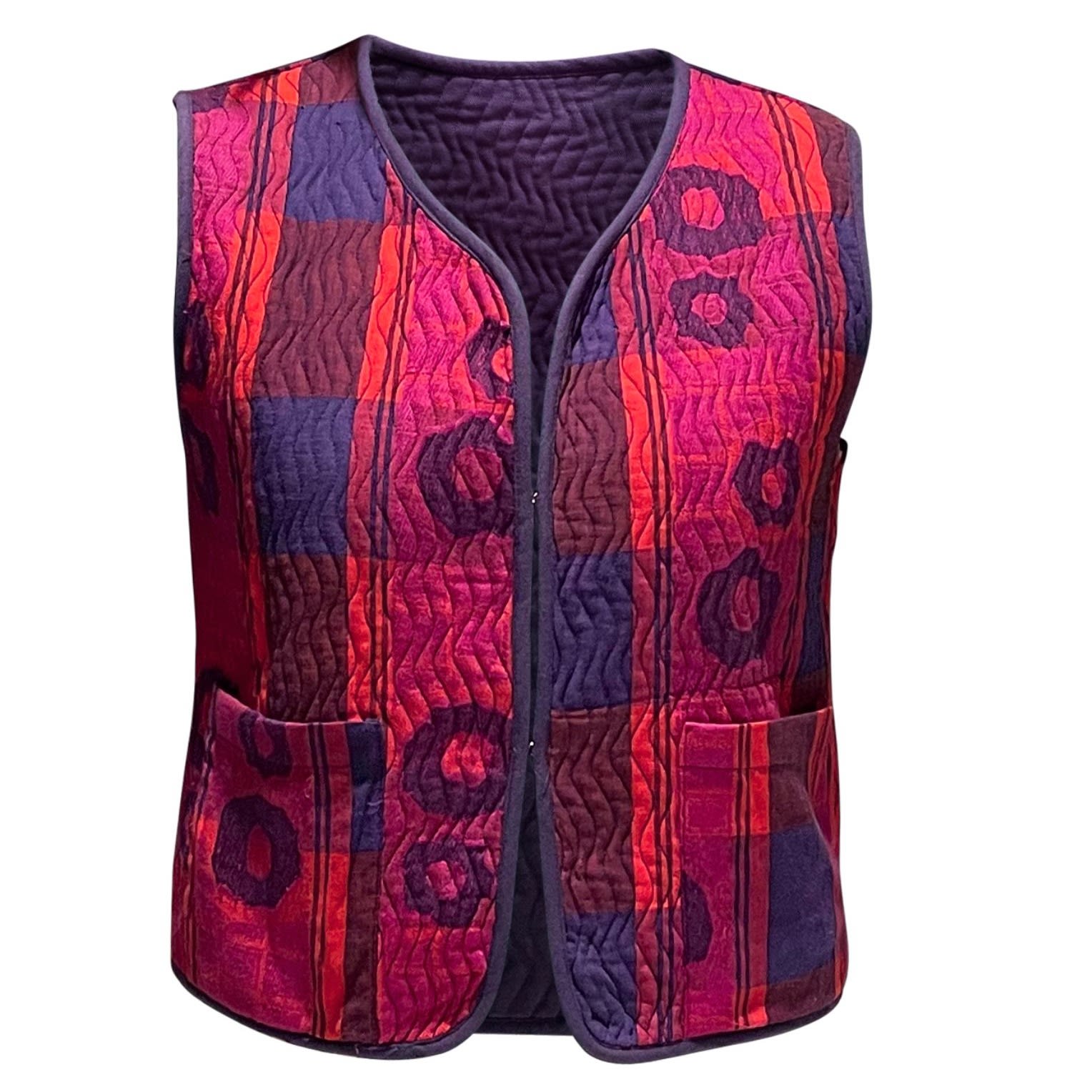 Wild Clouds Women's Blue / Red / Pink Jacquard Red Pink Blue Reversible Gilet Vest