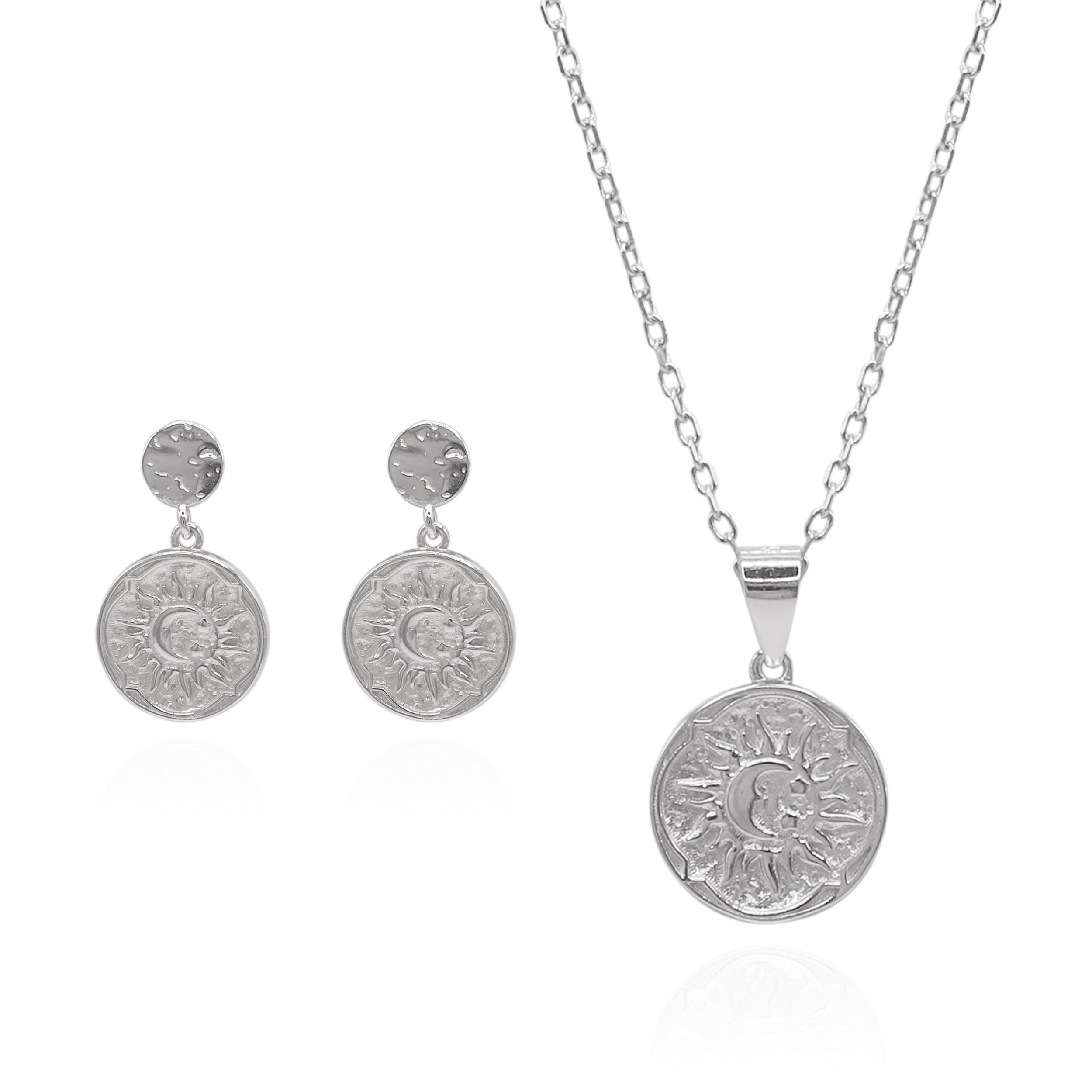 Luna Charles Women's Sun Coin Earring Gift Set - Necklace & Earrings - Sterling Silver