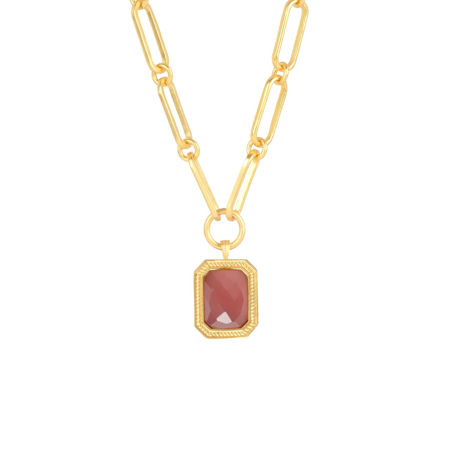 Lila Rasa Women's Brown / Gold Paperclip Chain Rectangular Amber Crystal