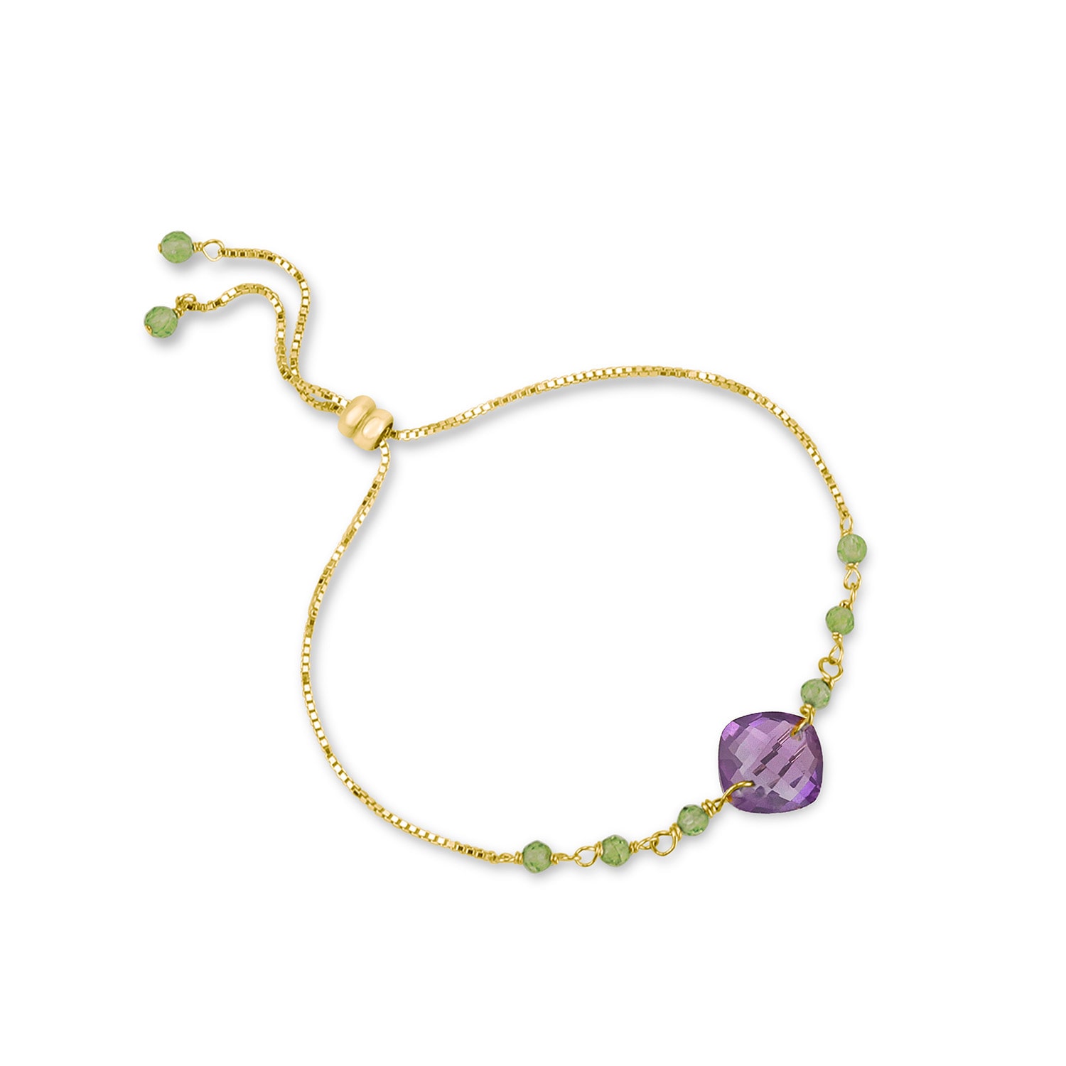 Mounir London Women's Gold / Pink / Purple Cushion Cut Amethyst Slider Bracelet