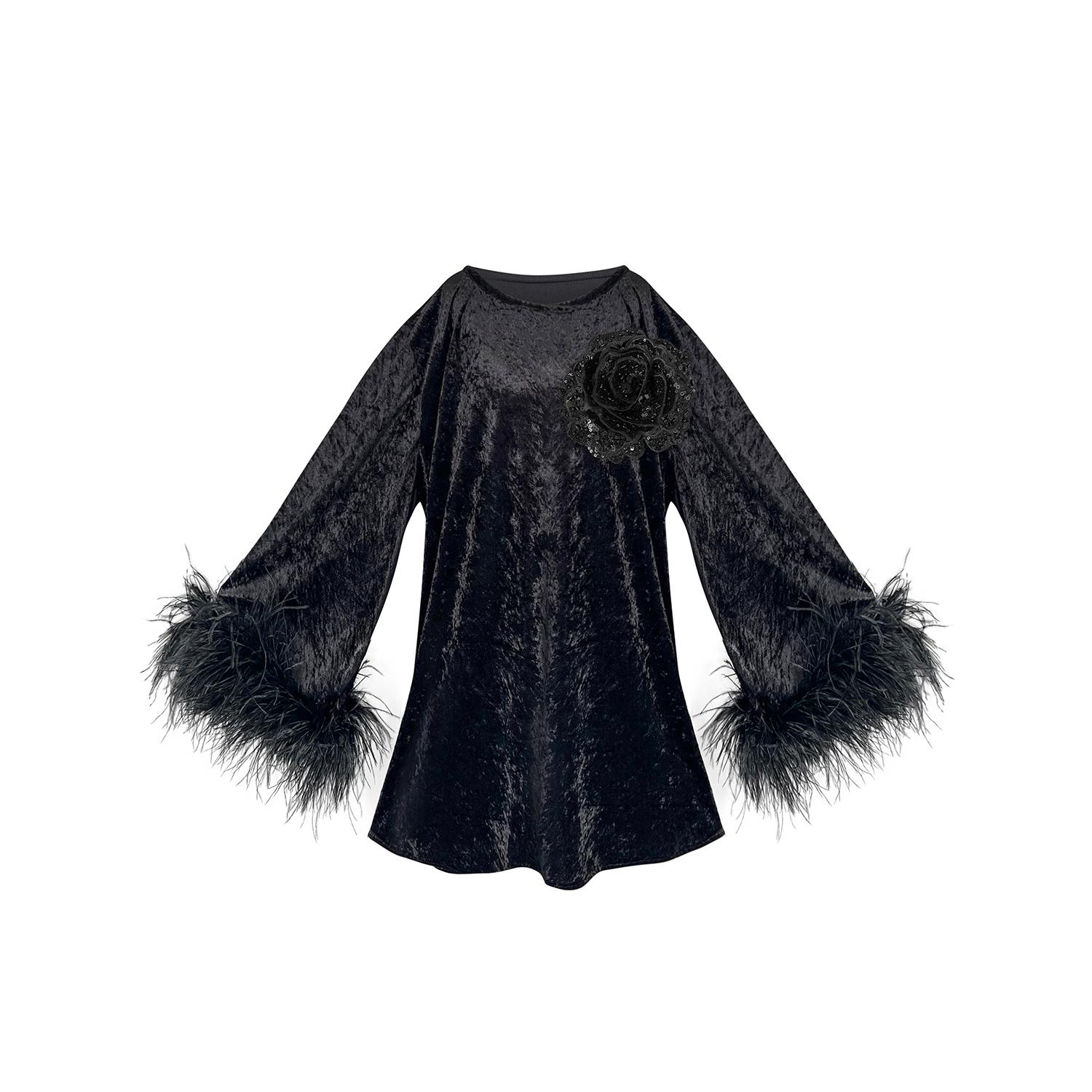 Toma Women's Jess Mini Little Black Velvet Dress In Black