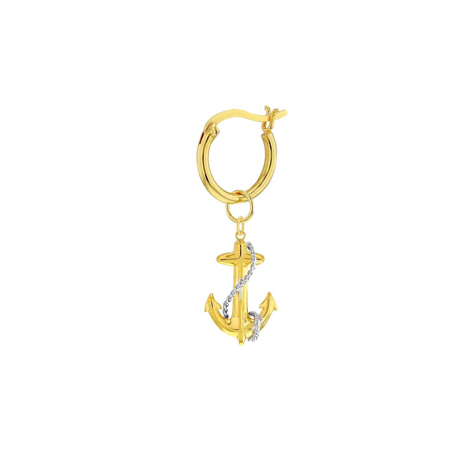 True Rocks Women's Mini Anchor Charm 2-tone 18kt Gold Plate With Silver Detail On Gold Hoop In Gold
