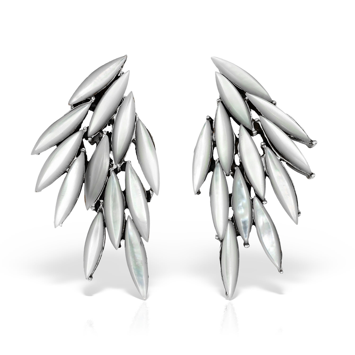 Women’s White / Silver Azael Wing Earrings, Mother Of Pearl In Sterling Silver Obsidian