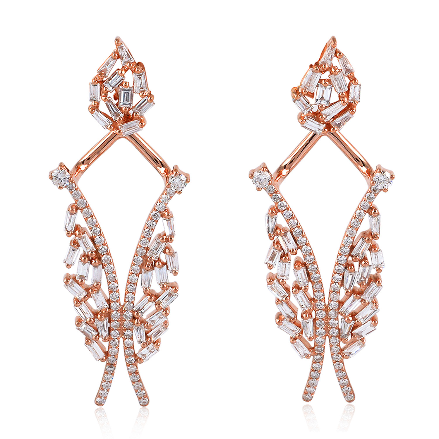 Women’s Rose Gold / White 18K Rose Gold Baguette Diamond Ear Jacket Dangle Earrings Artisan