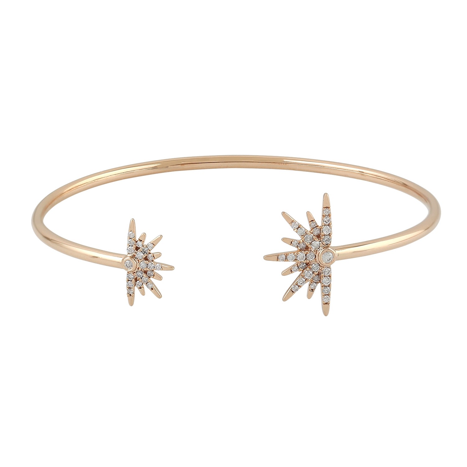 Artisan Women's White / Rose Gold Natural Diamond Celestial Starburst Open Bracelet In Rose Gold In Gold