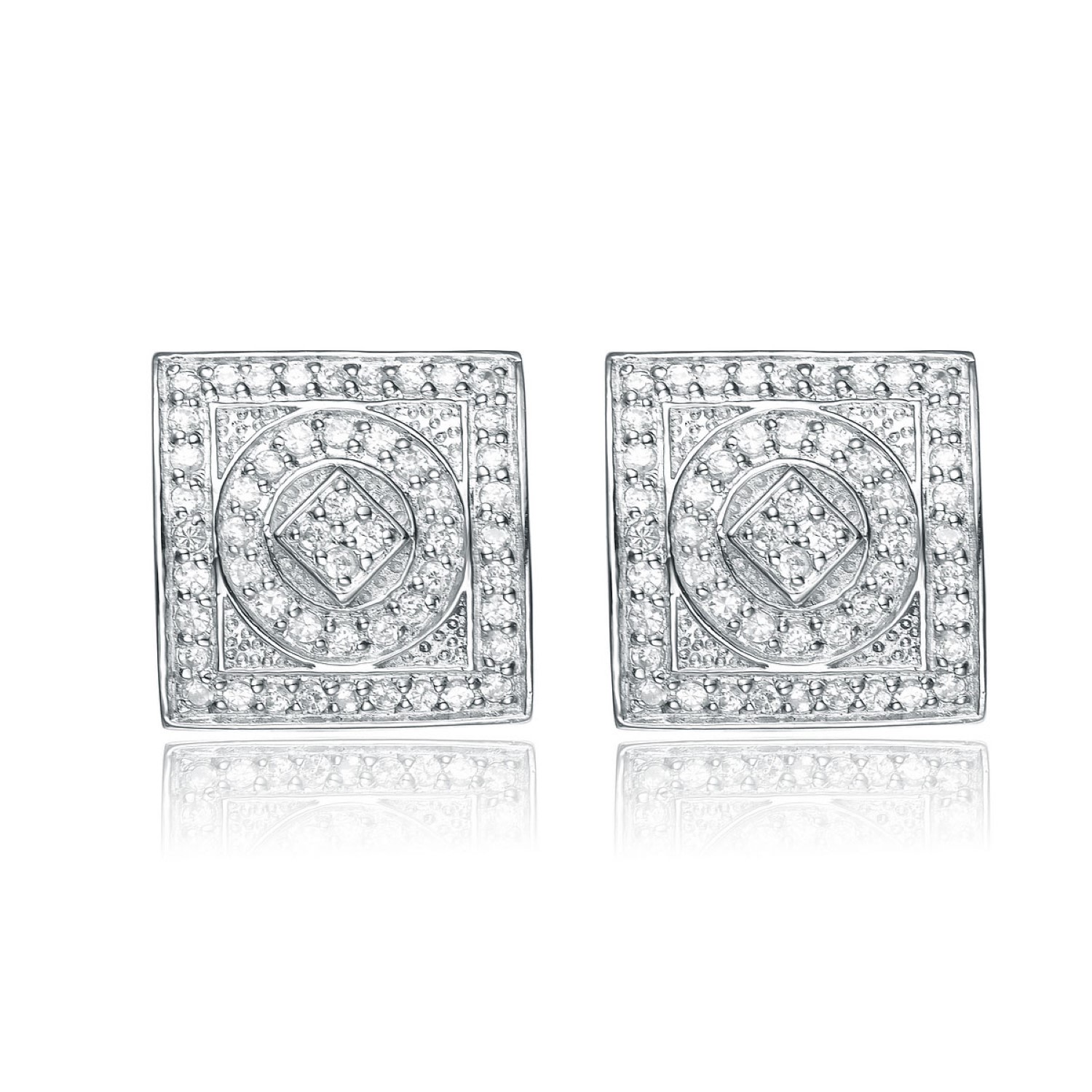 Genevive Jewelry Women's White / Silver Sterling Silver Cubic Zirconia Pave Square Earrings In Multi