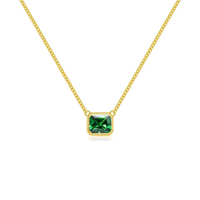 Nazzar Women's Gold / Green Baguette Cut Green Emerald Pendant Gold Necklace