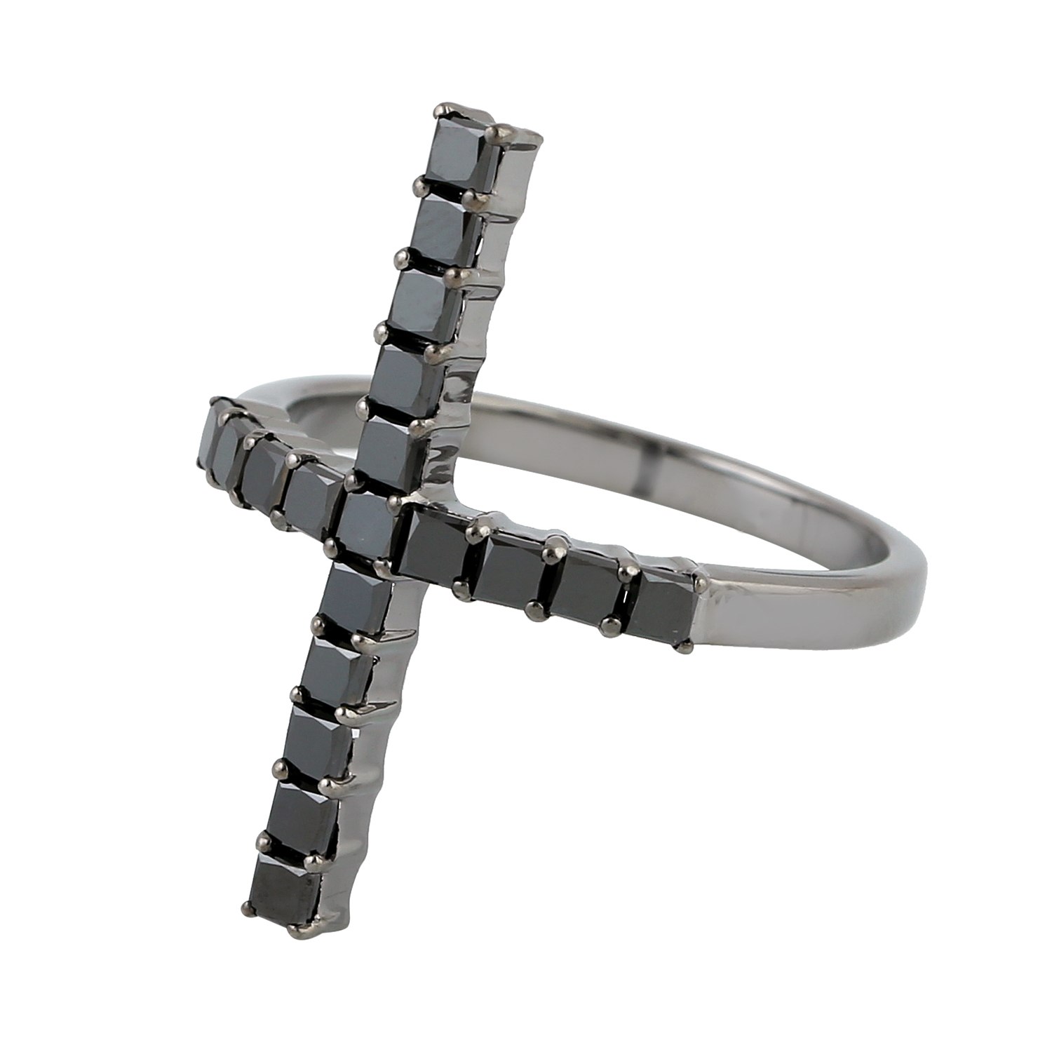 Women’s Black / Grey Natural Diamond Cross Ring 925 Sterling Silver Diamond Artisan