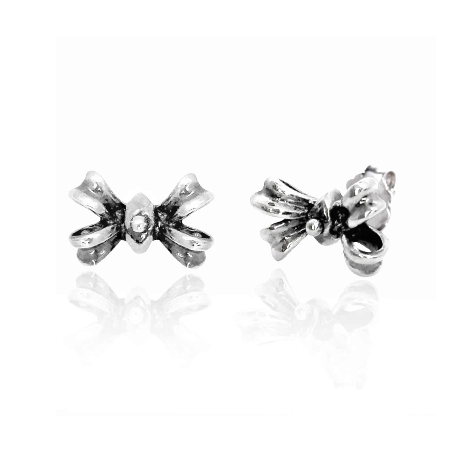 Unaloe Women's Sterling Silver Puffed Bow Earrings