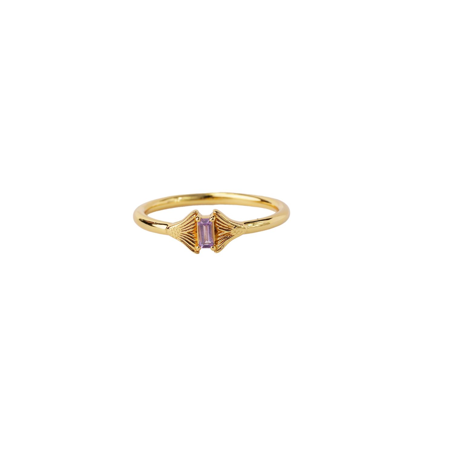 Nasi Silver Women's Yellow Fin Baguette Ring- Amethyst, Gold In Gold