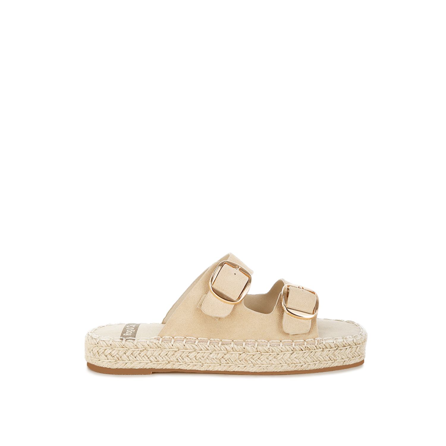 Rag & Co Women's Neutrals Kuopa Genuine Soft Leather Espadrille Flatform Sandals In Beige In Multi