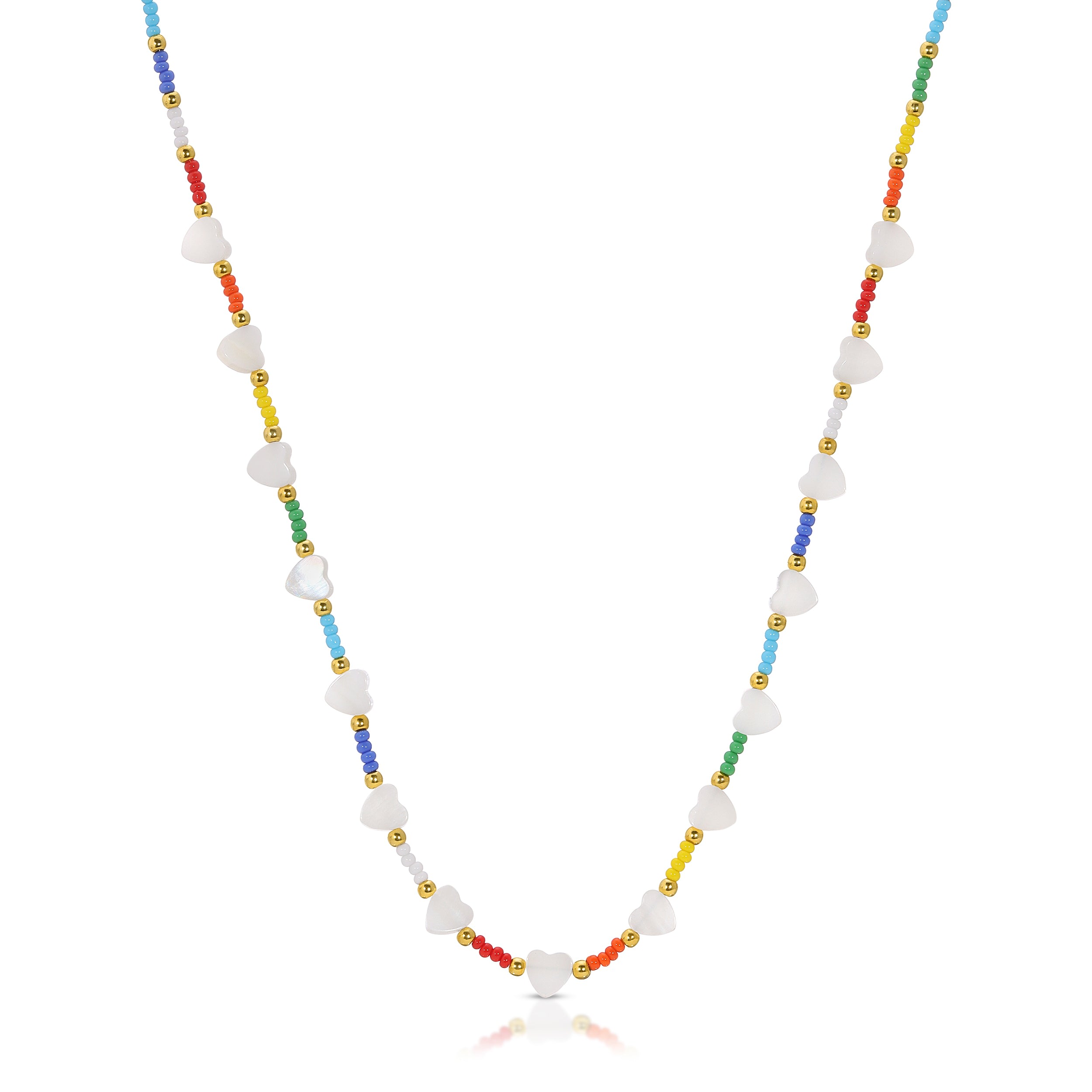 Essentials Jewels Women's Heart X Rainbow Bead Necklace In Gold