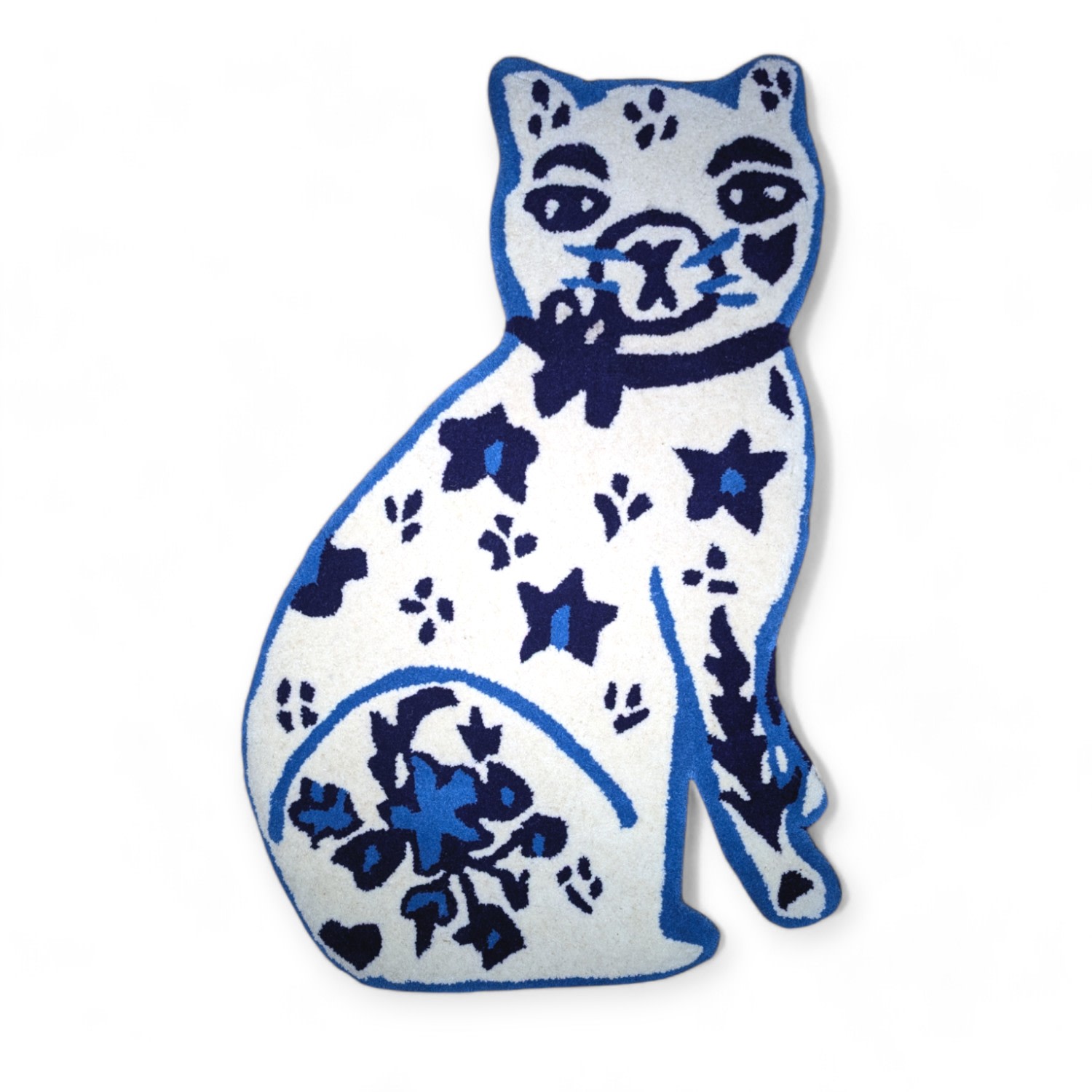 Fable And Mirth Blue / White Large Hand-tufted Blue And White Cat Wool Rug In Multi