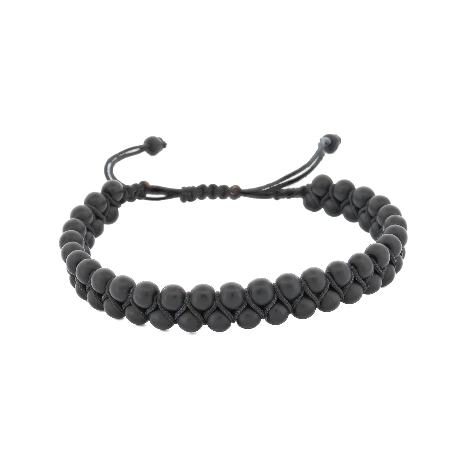 Ebru Jewelry Men's Black Onyx Stone Beaded Striking Bracelet - Black
