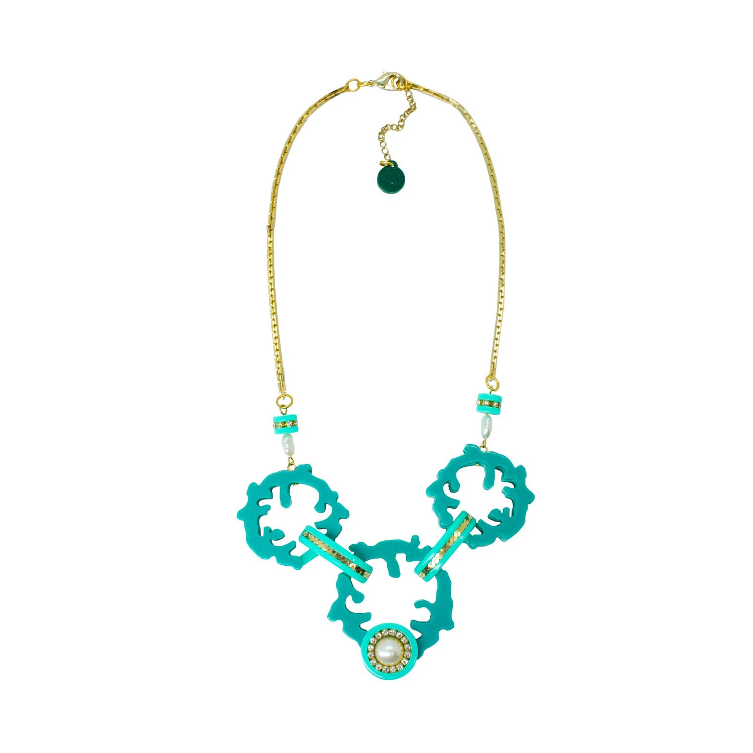 Gissa Bicalho Women's Handmade Necklace Hoop Coral Turquoise Green In Gold