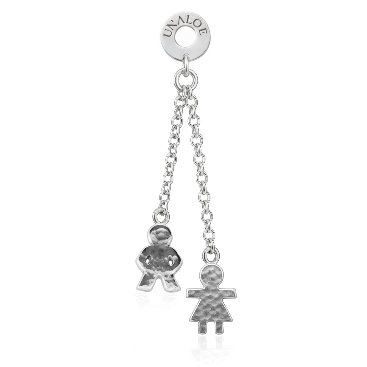 Sterling Silver Hammered Double Chain Drop Earrings With Family Charms Jewelry For Women | Unaloe