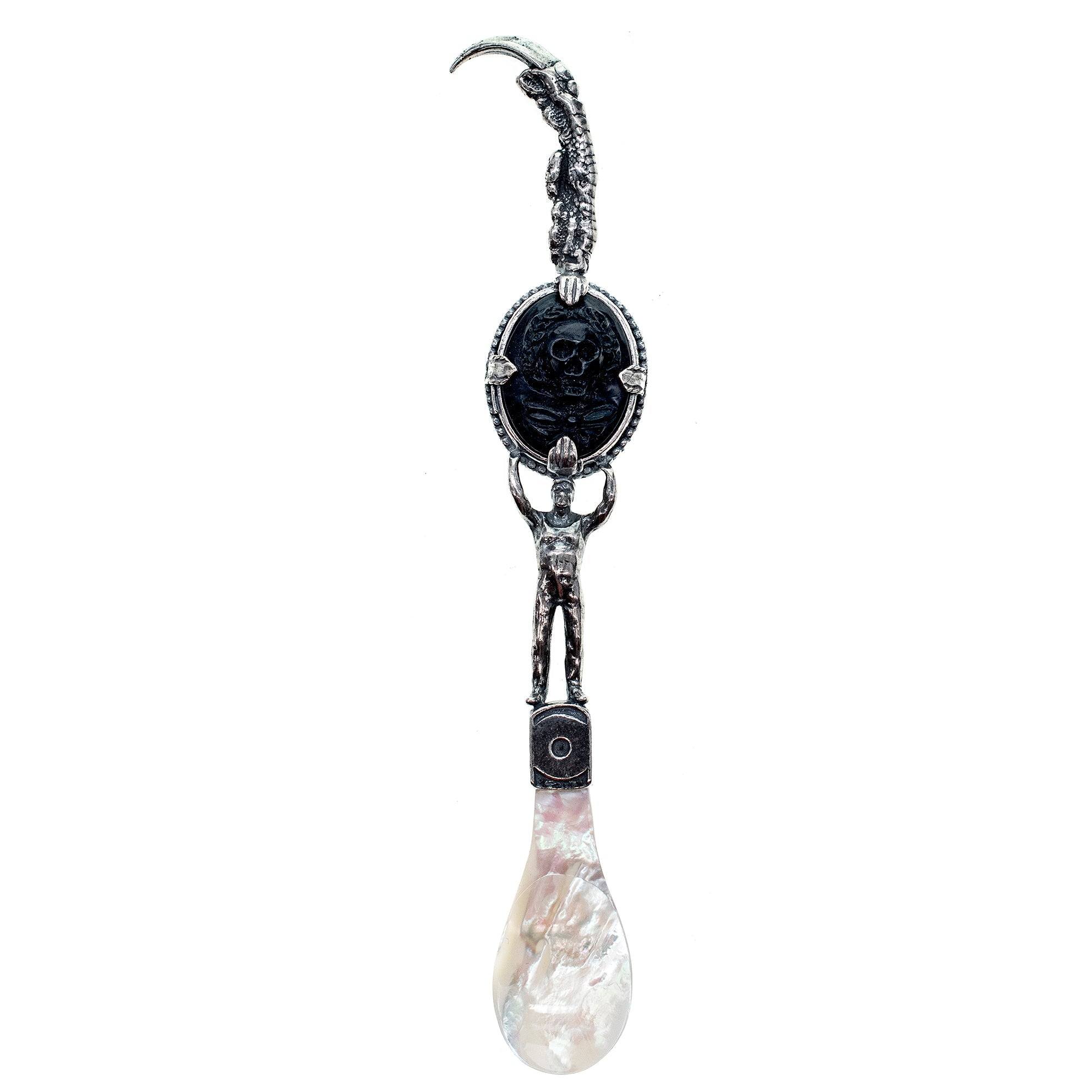 Silver / Black Caviar Spoon Sterling Silver Skull Cameo | One Size | Gem Kingdom