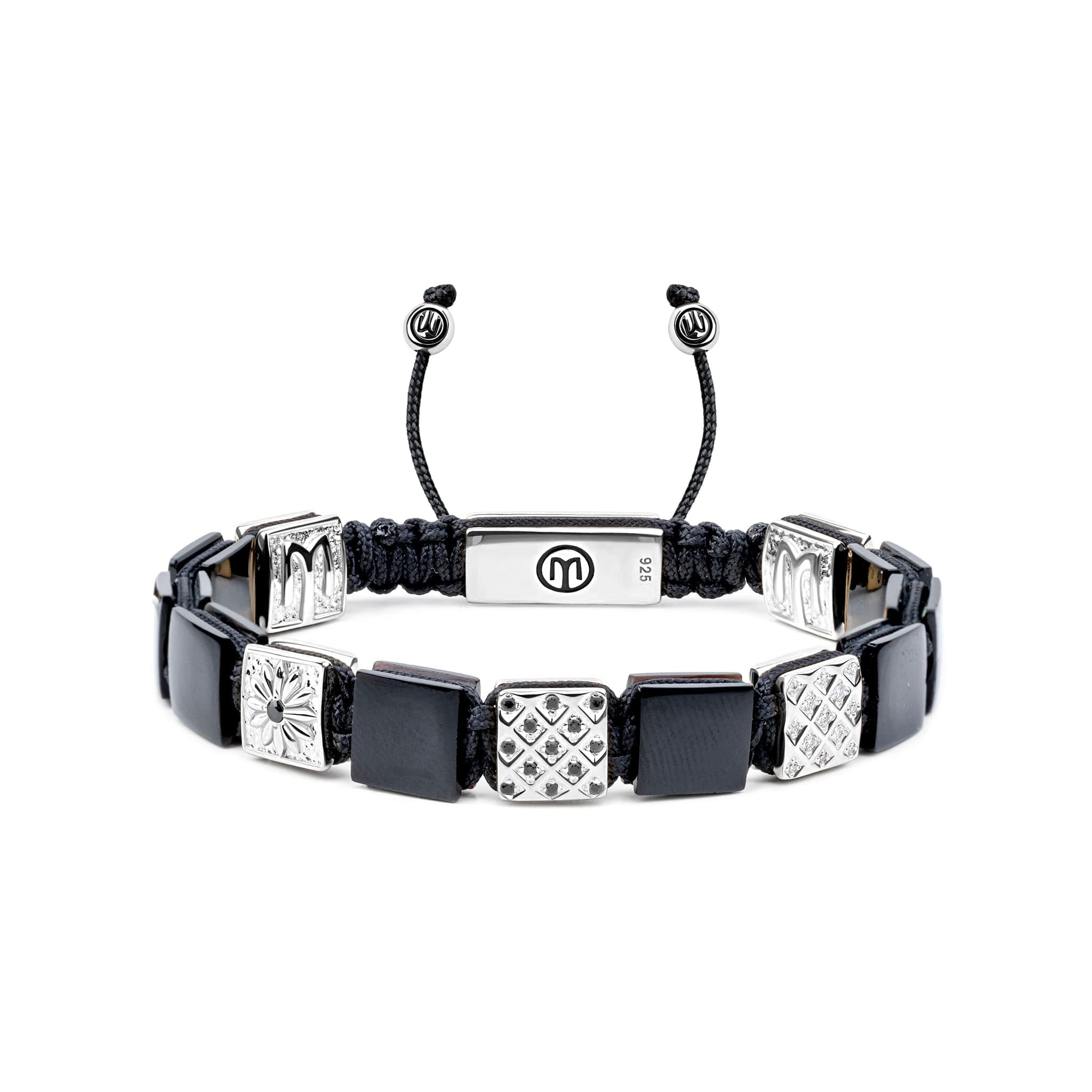 Mahigan Men's Black / Silver Flat-bead Onyx Bracelet In Silver