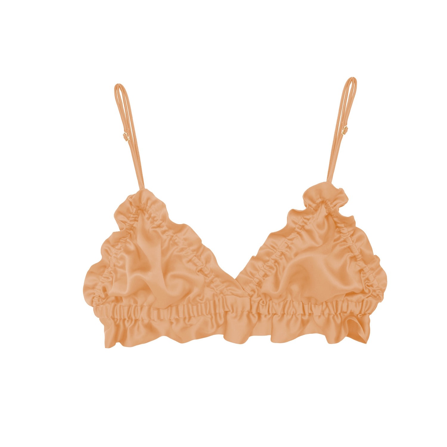 Women’s Rose Gold Peach Scalloped Triangle Bra. Extra Small Crease