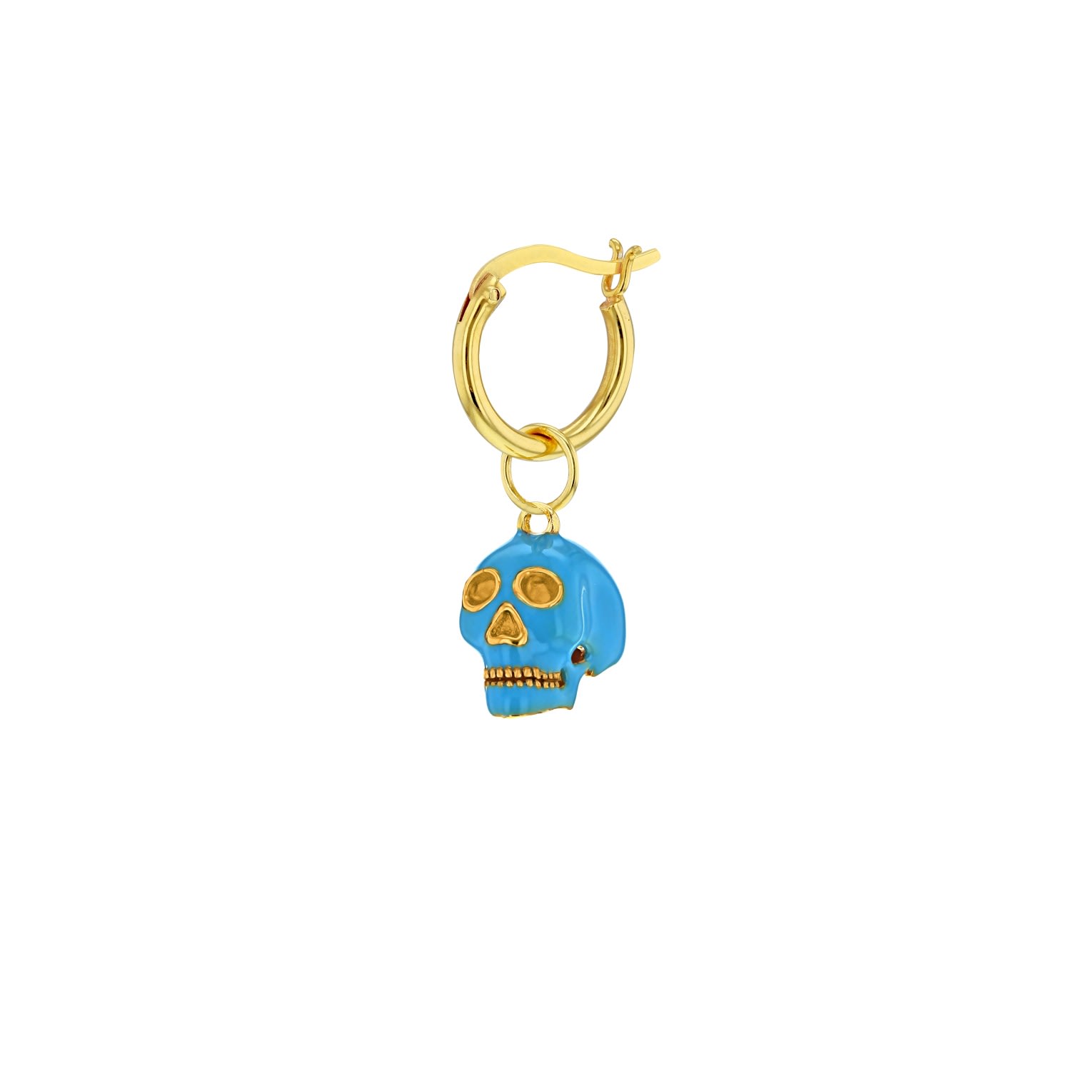 Women’s Blue / Gold Turquoise Enamel & 18Kt Gold-Plated Mini Skull Charm On Gold Hoop True Rocks