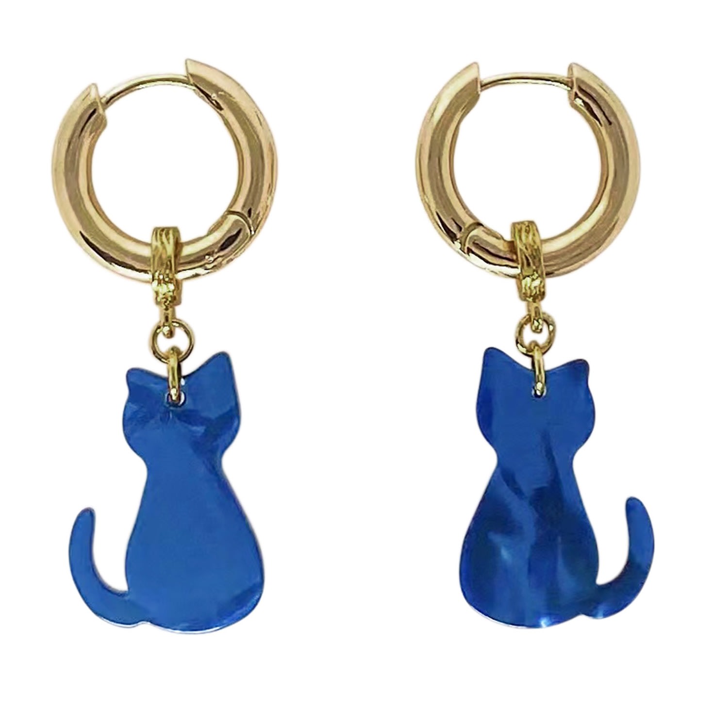 Ninemoo Women's Blue Colour Blocked Cats Hoops Earrings
