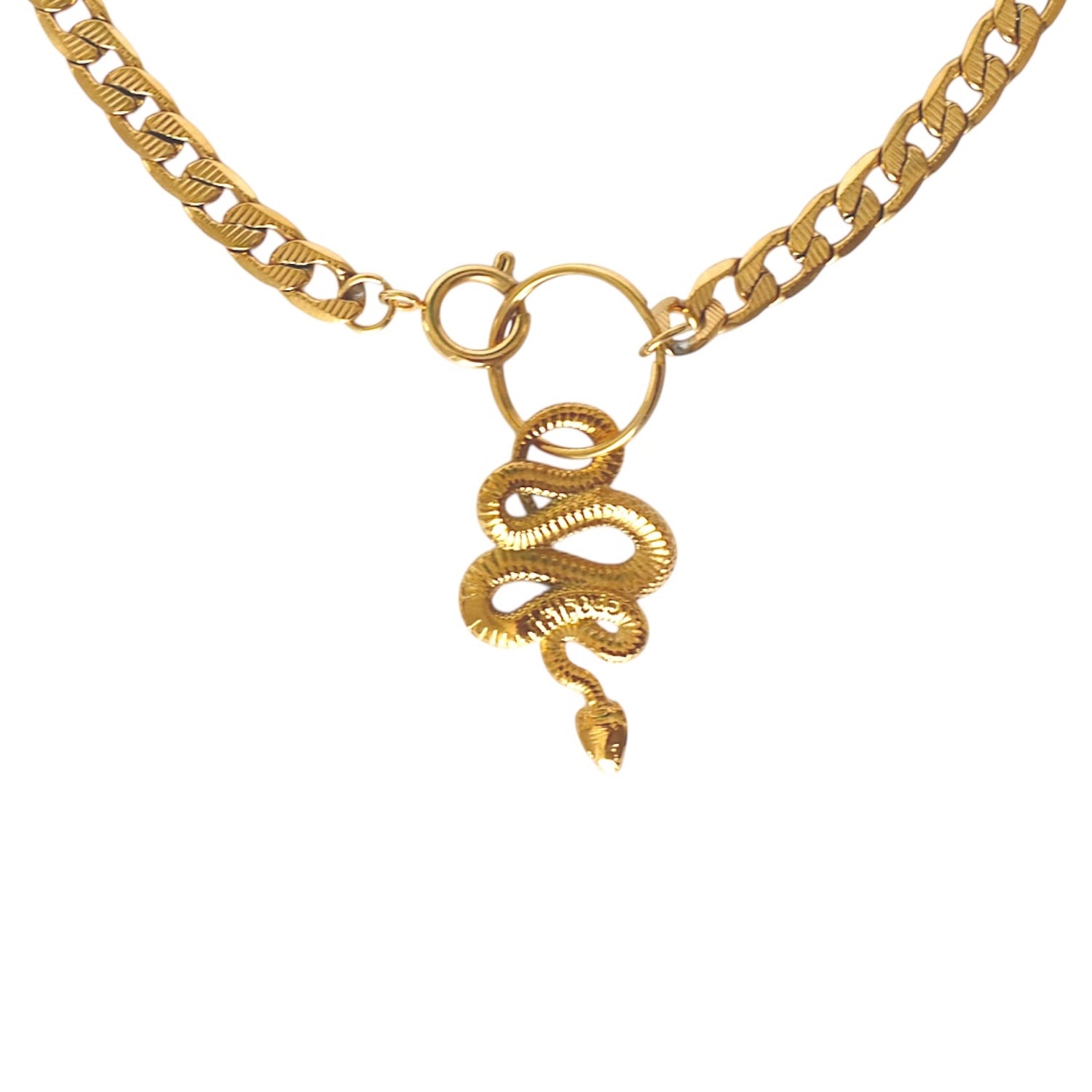 Solistial Women's Year Of The Snake Pendant O Ring Cuban Chain Choker Gold