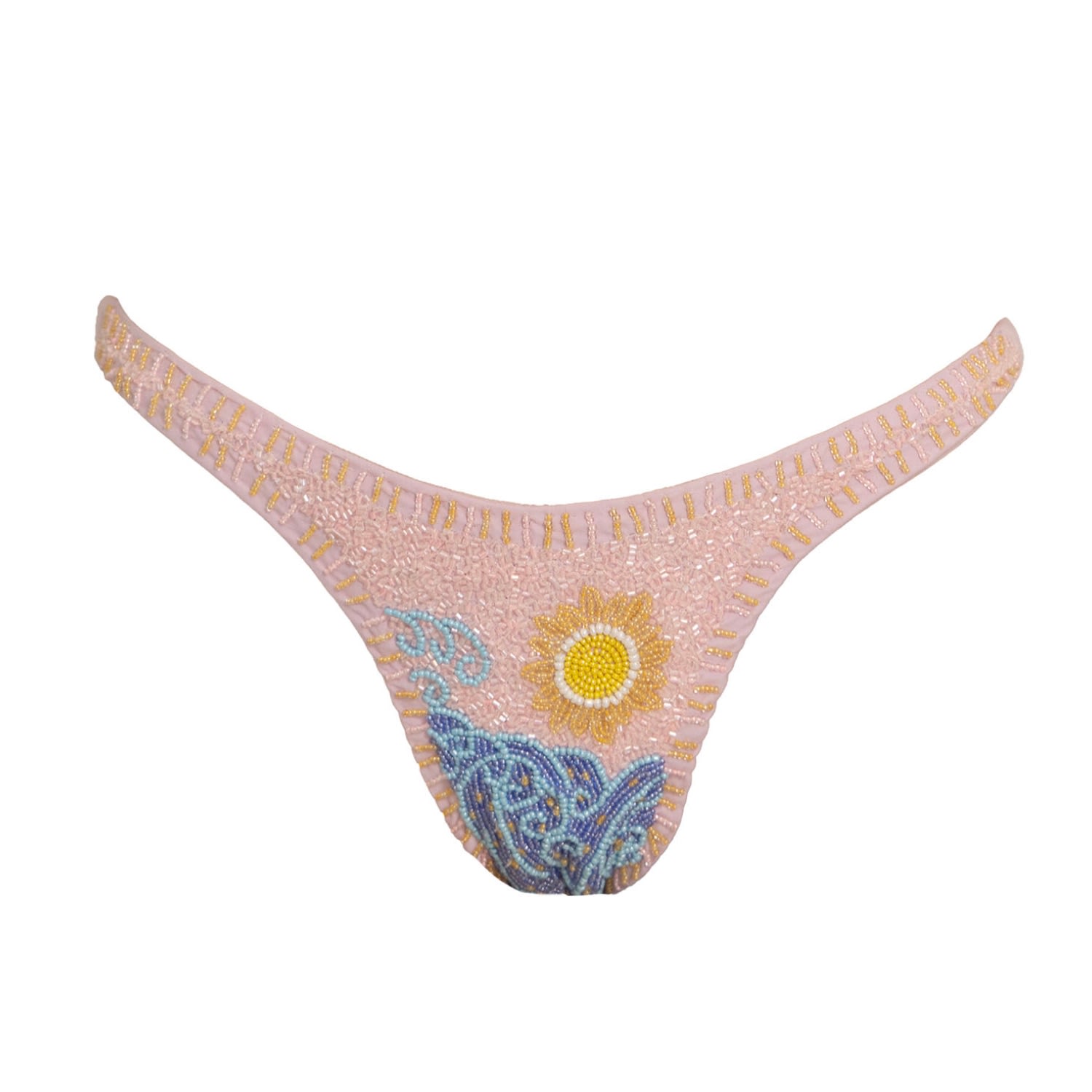 Self-adore Women's Pink / Blue High Tide Hand-beaded Embellished Bikini Bottom- Pale Pink In Multi