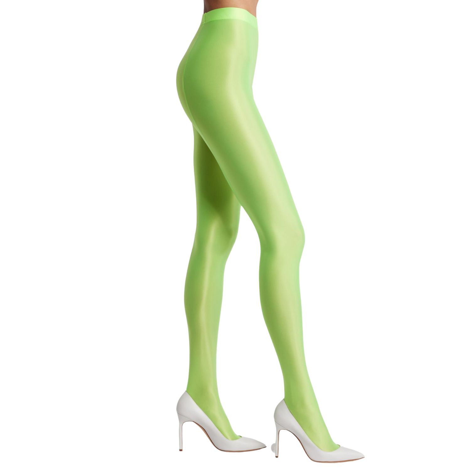 High Heel Jungle By Kathryn Eisman Women's Green Satin Finish Tights - Lime In Green