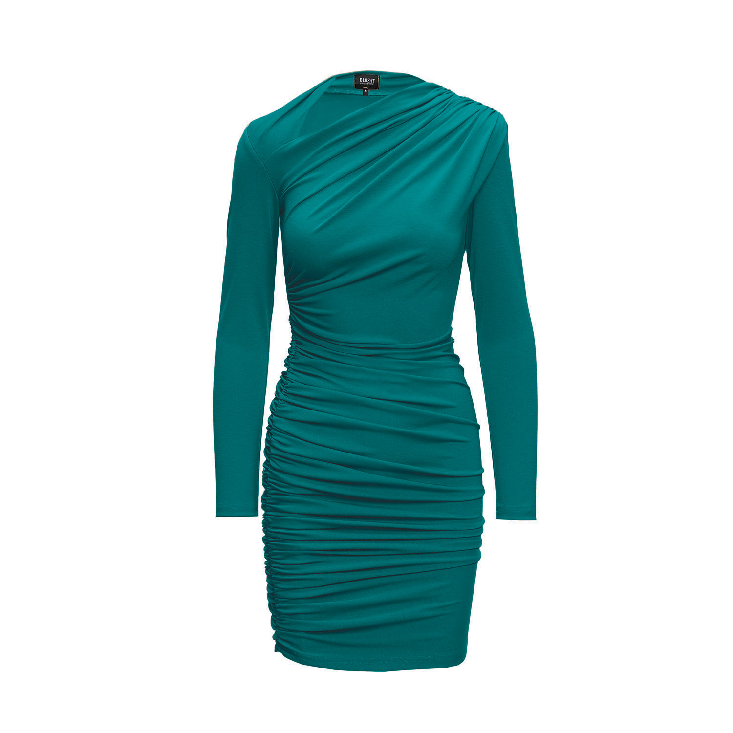 Bluzat Women's Green Mini Dress With  Draping